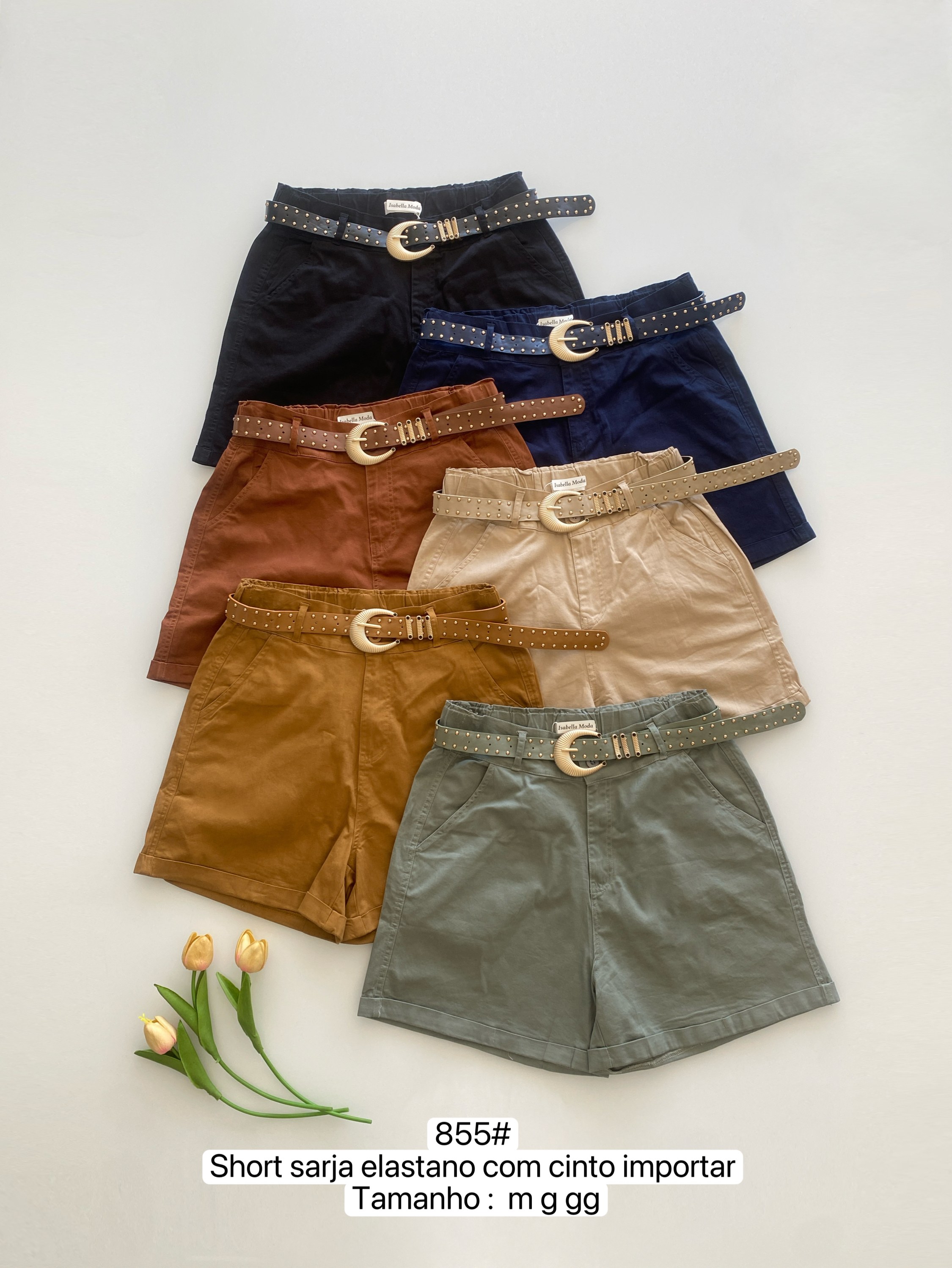 855# Short sarja elastano com cinto Isabella moda