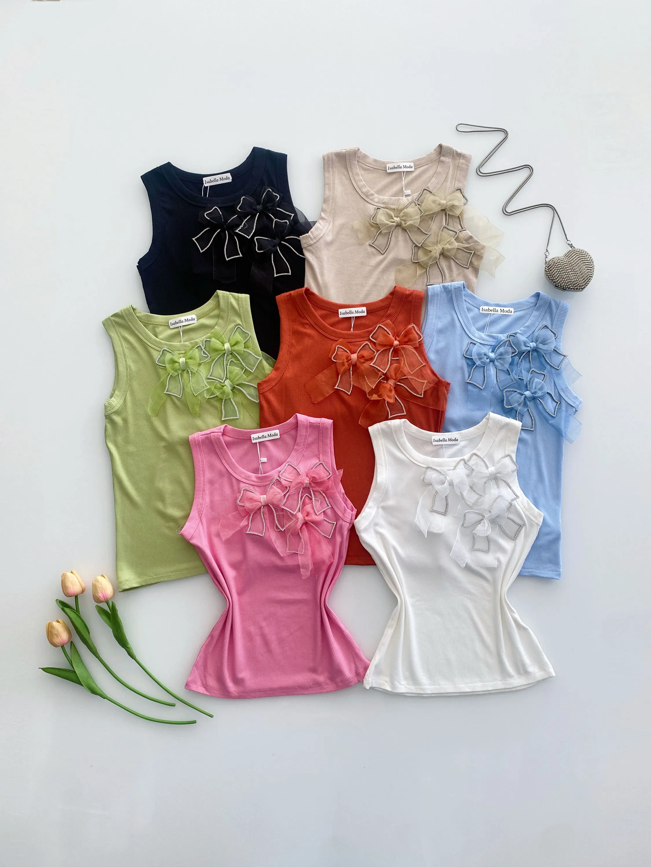 Regata canelada algodão com laço Isabella moda