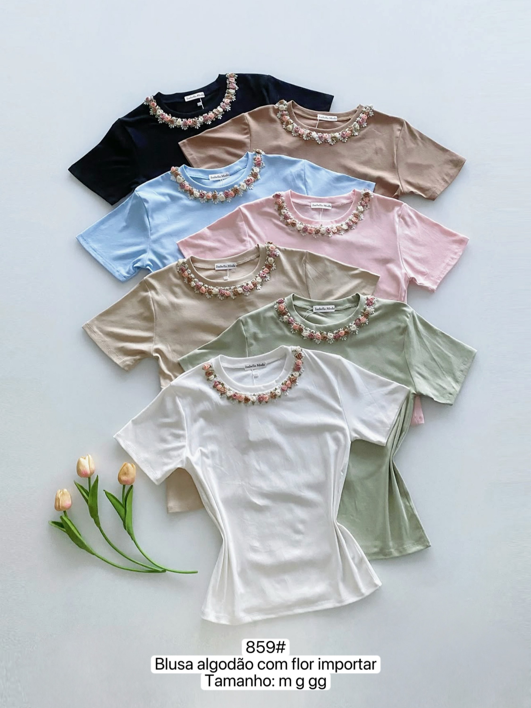 859# Blusa algodão com flor Isabella moda