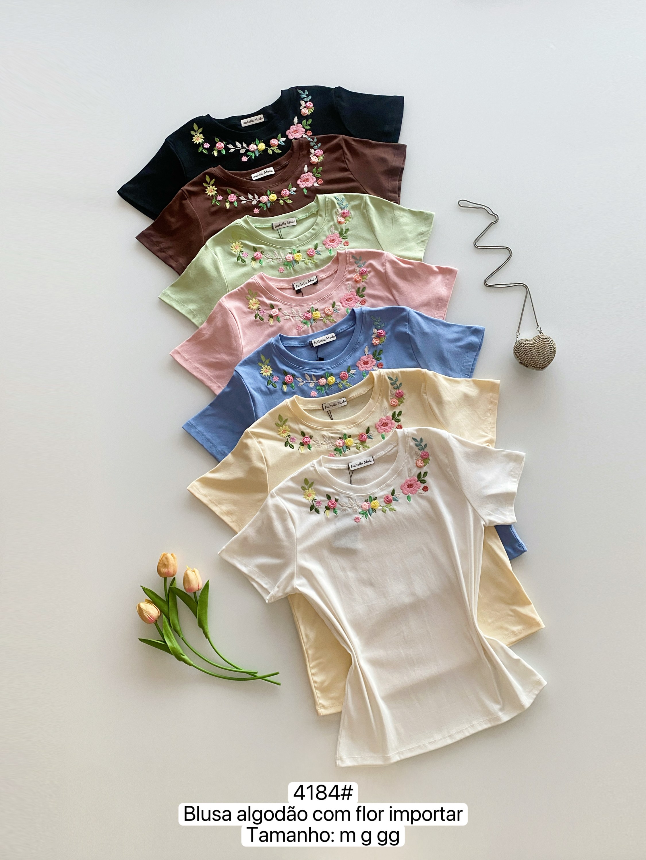 4184# Blusa algodão com flor Isabella moda