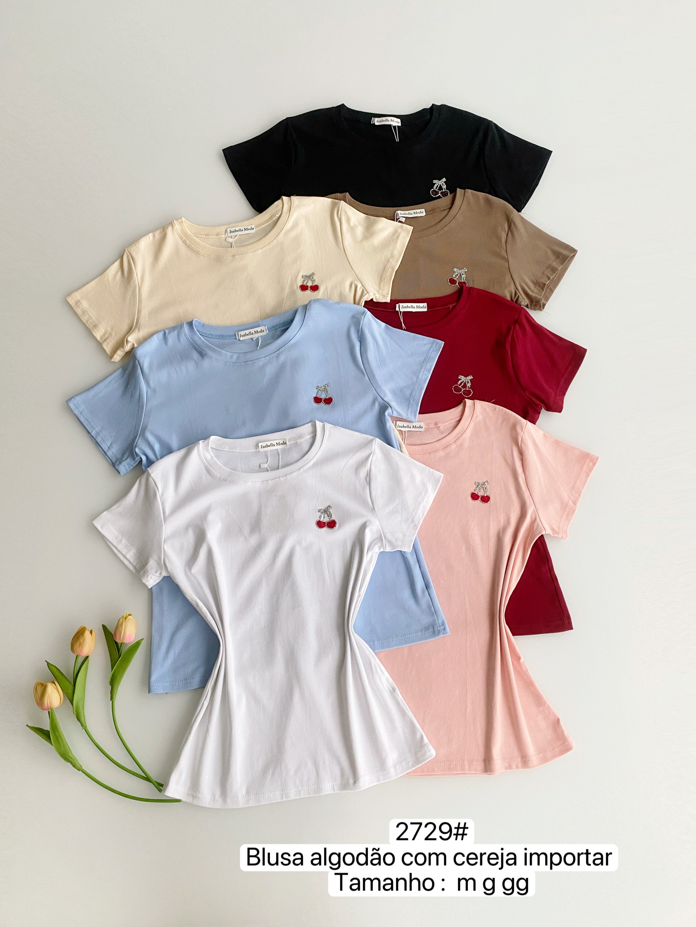 2729# Blusa algodão com cereja Isabella moda