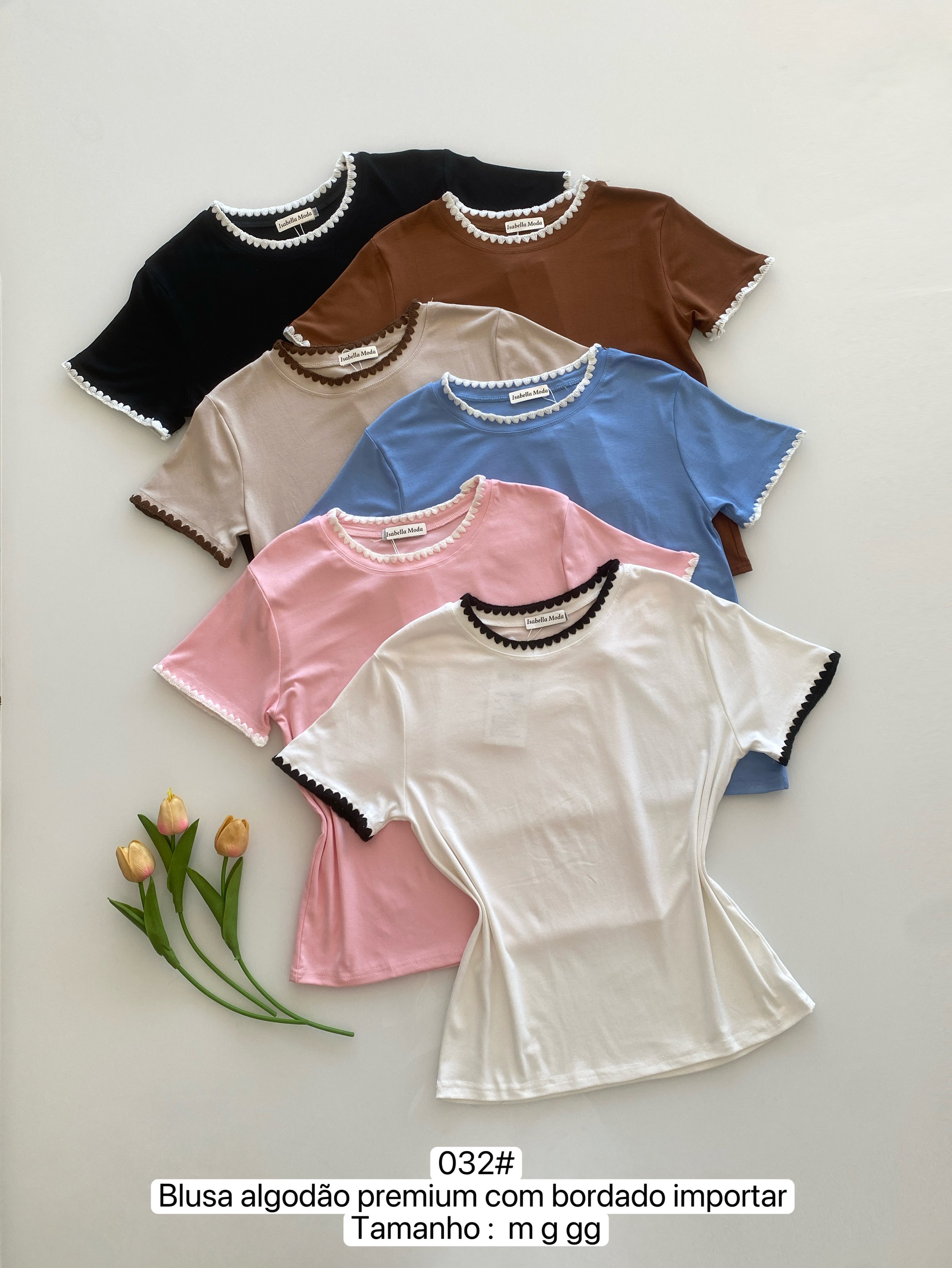 032# Blusa algodão premium com bordado Isabella moda