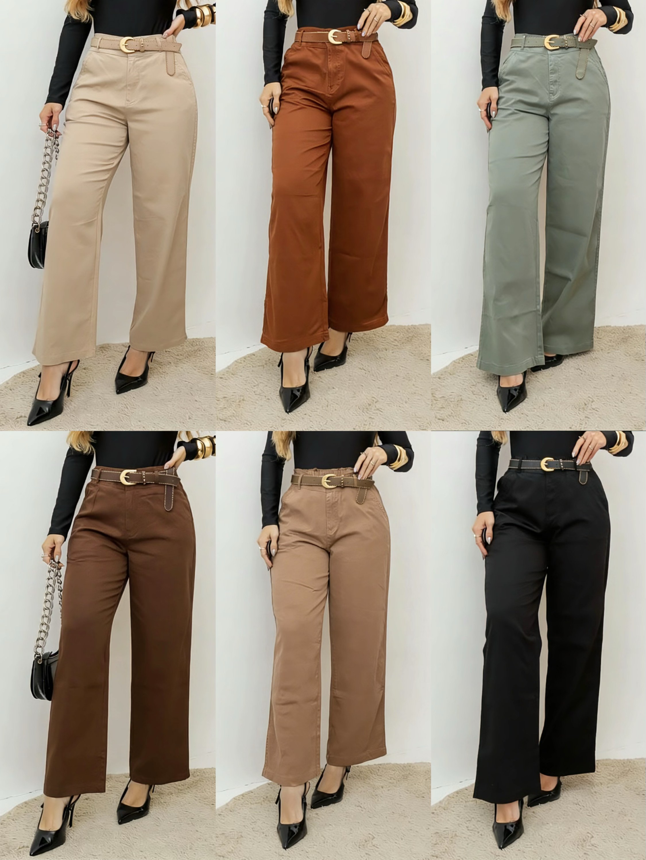 Calça pantalona sarja elastano com cinto Isabella moda