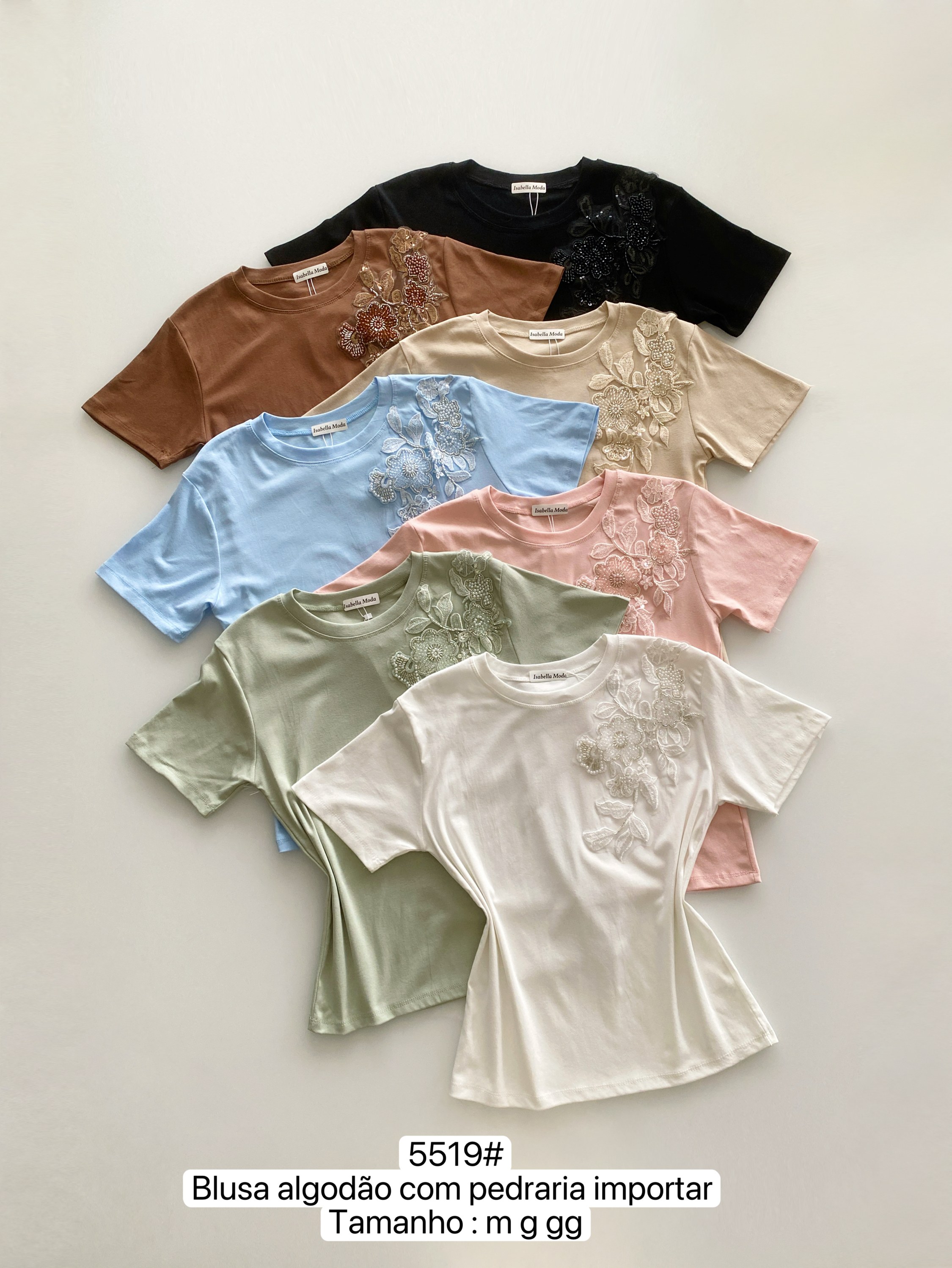 5519# Blusa algodão com pedraria Isabella moda