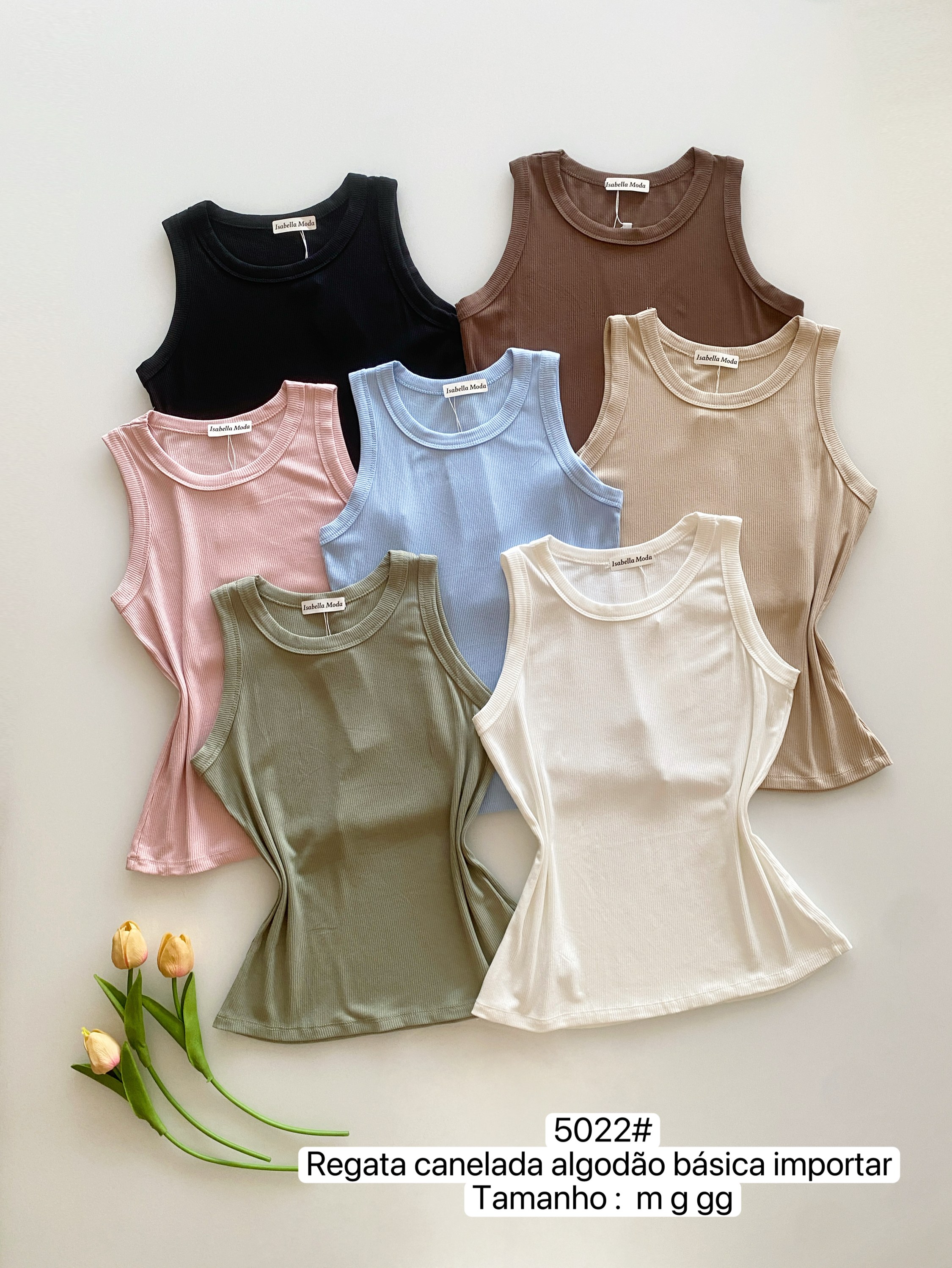 5022# Regata canelada algodão básica Isabella moda