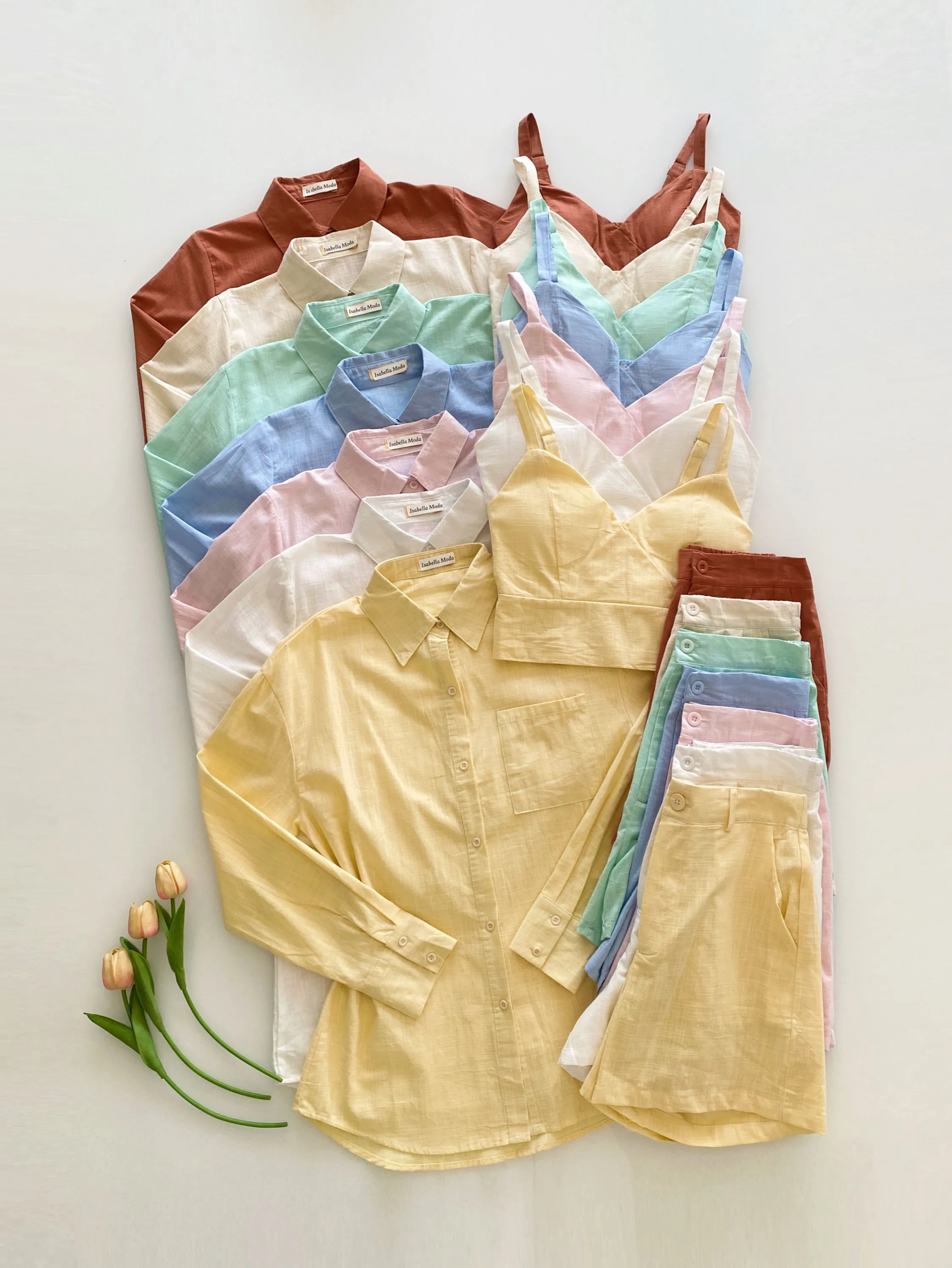 Conjunto linho (camisa +top+short) Isabella moda