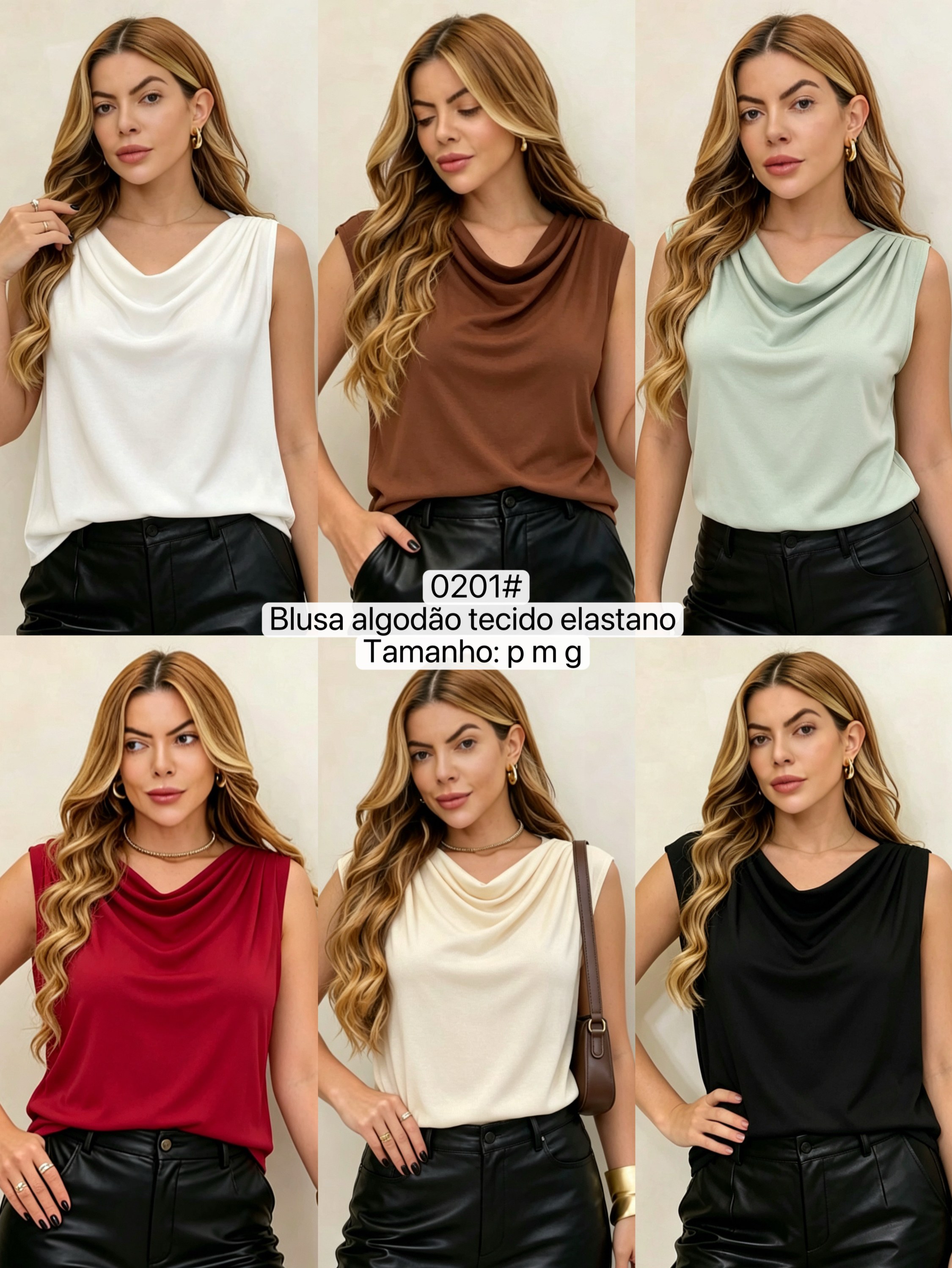 0201# Blusa algodão gola boba elastano Isabella moda