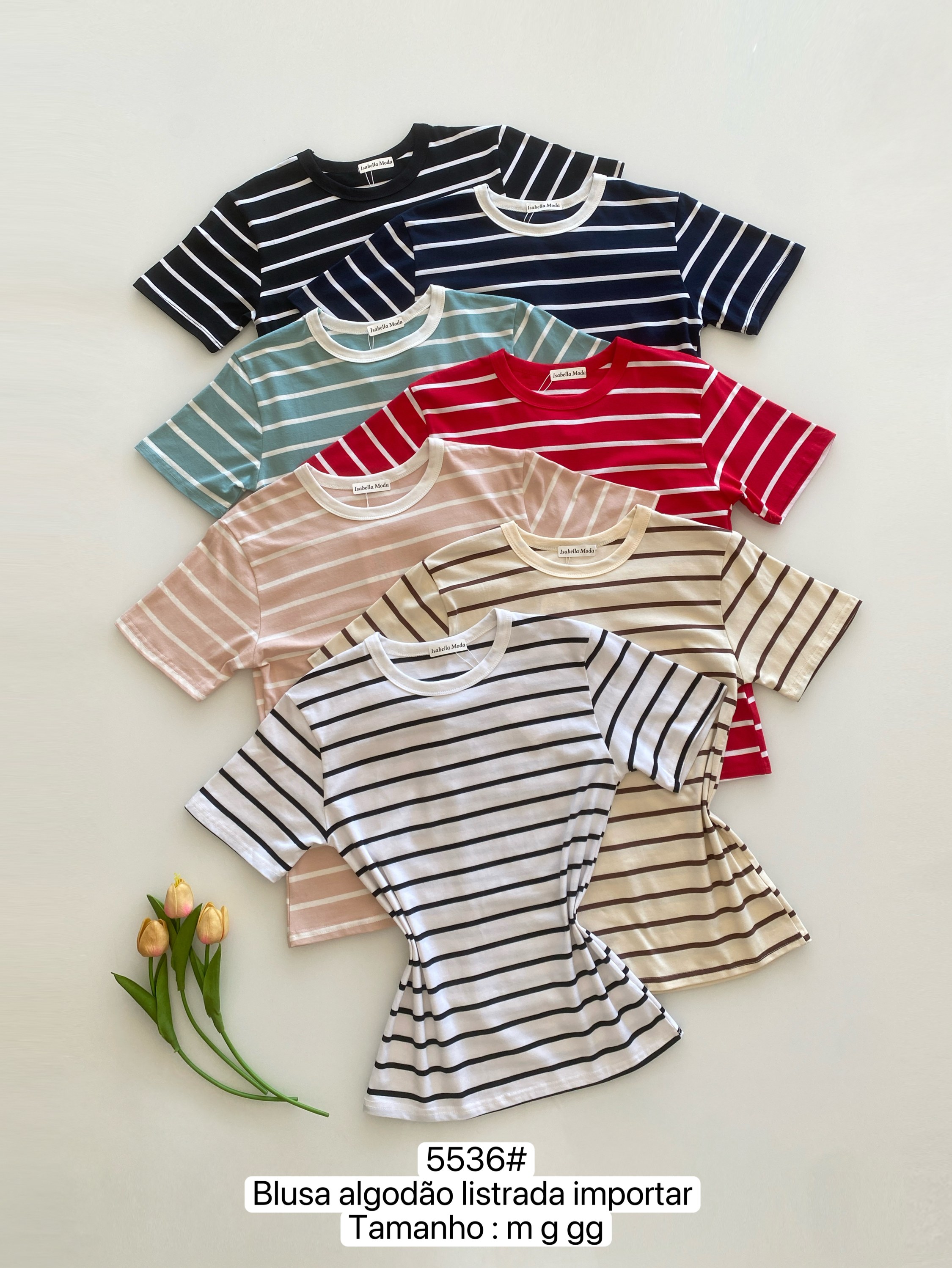 5536# Blusa algodão listrada Isabella moda