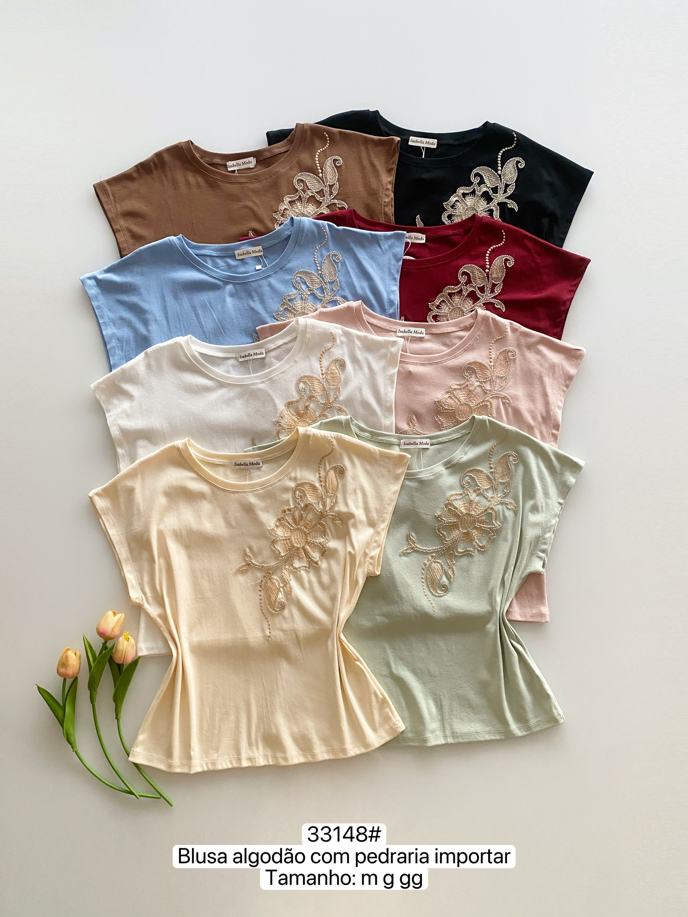 33148# Blusa algodão com pedraria Isabella moda