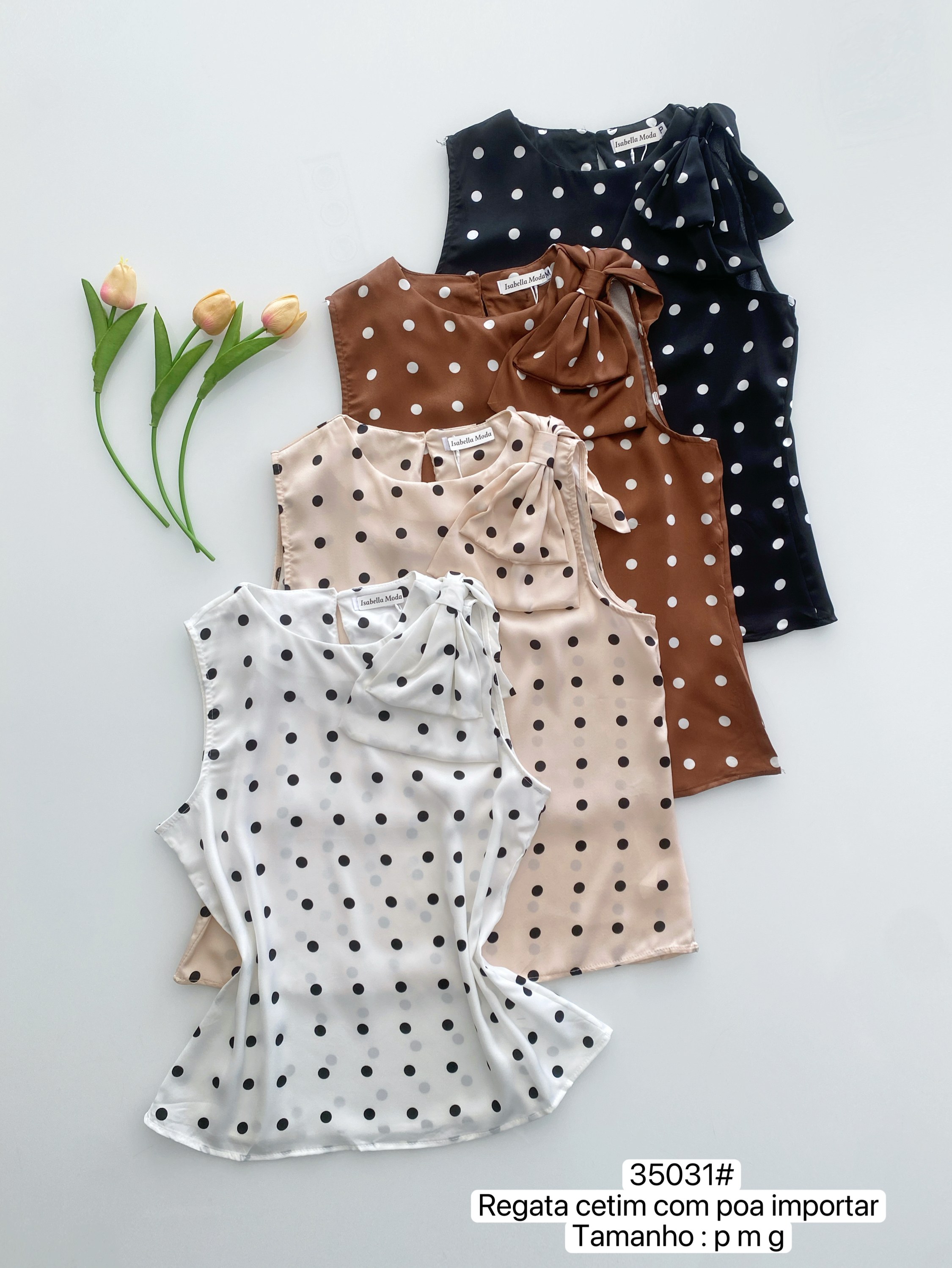 35031# Regata cetim com poa Isabella moda