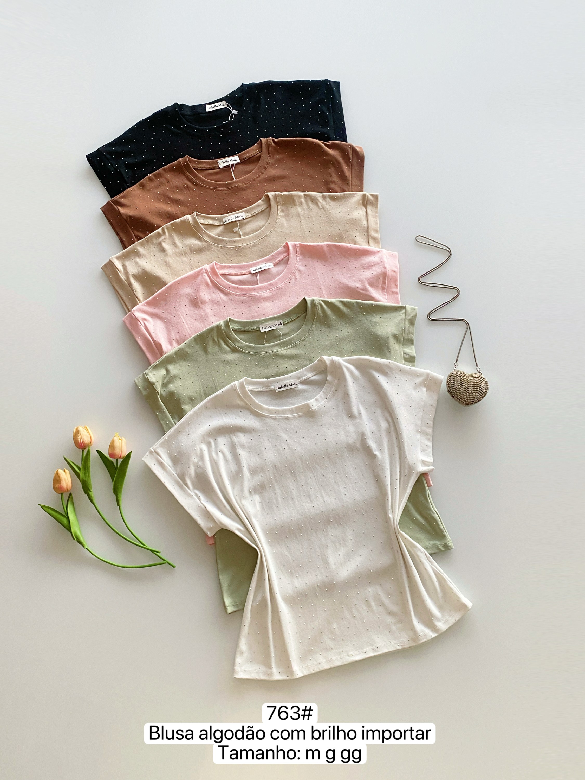 763#Blusa algodão com brinho Isabella moda