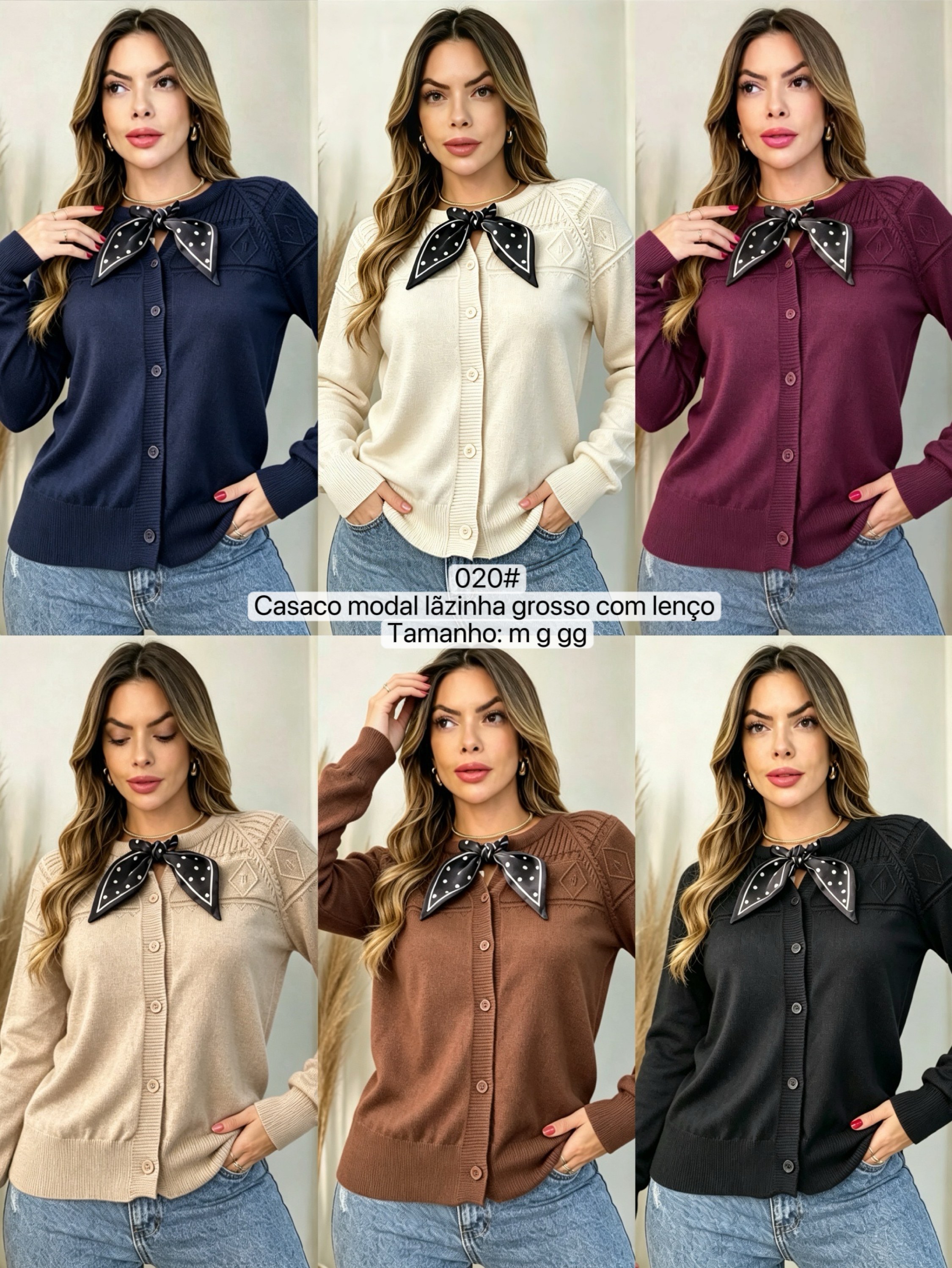 020# Casaco modal lãzinha grosso com lenço Isabella moda