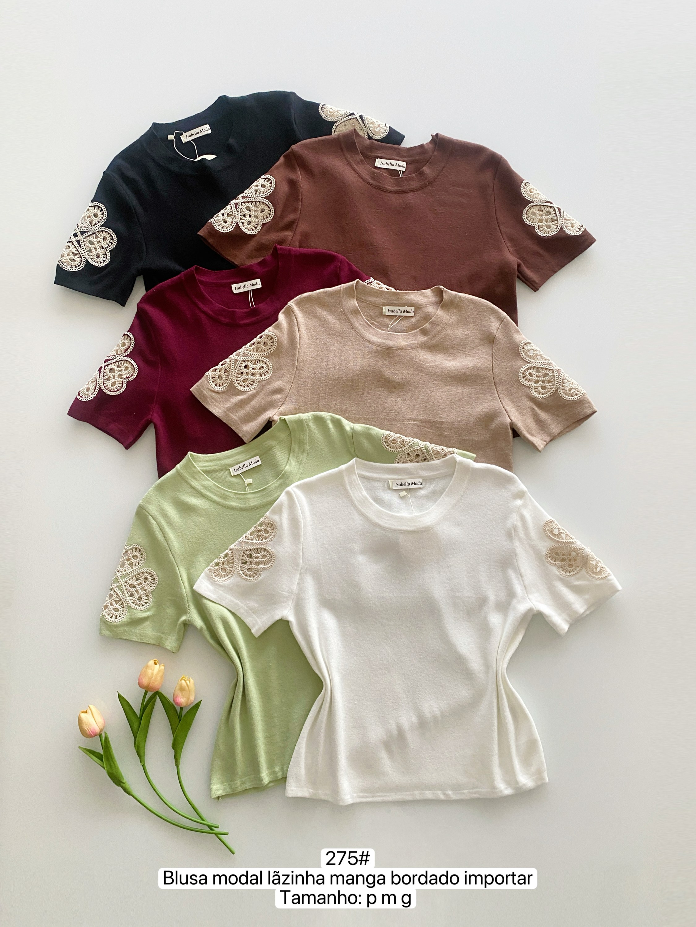 275# Blusa modal lãzinha manga bordado Isabella moda