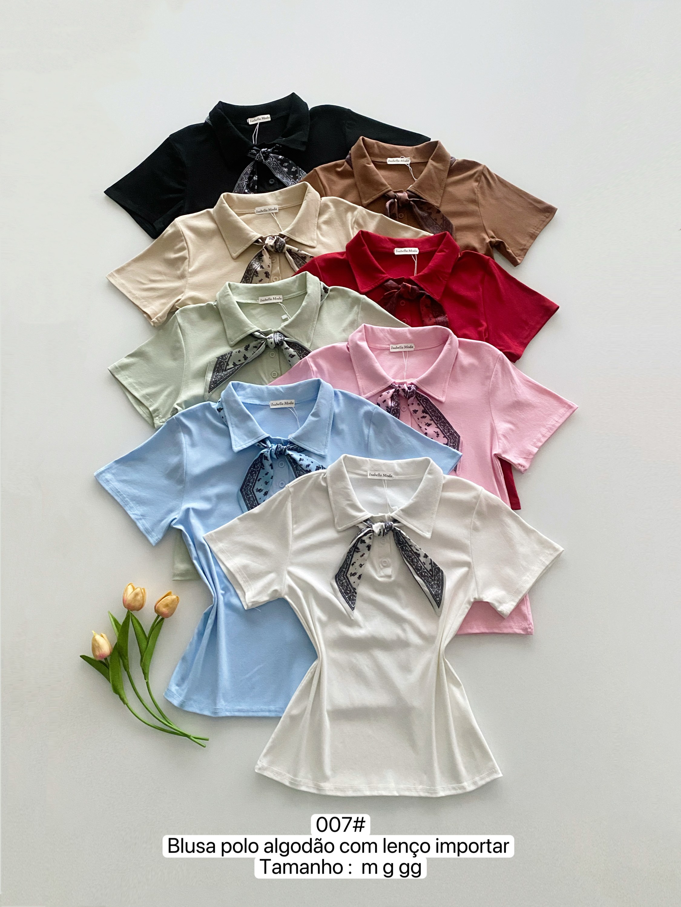 007# Bluda polo algodão com lenço Isabella moda