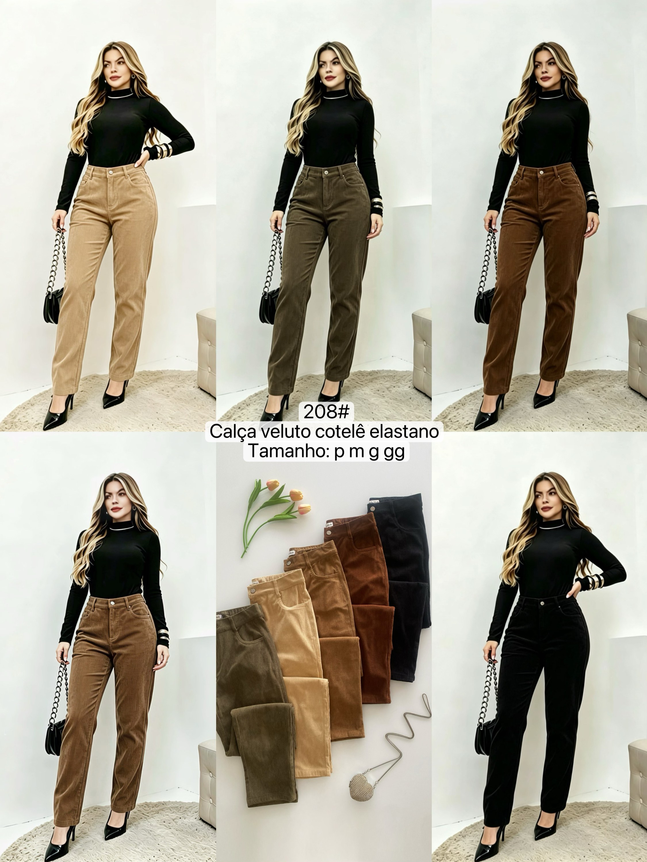 208# Calça veluto cotelê elastano Isabella moda