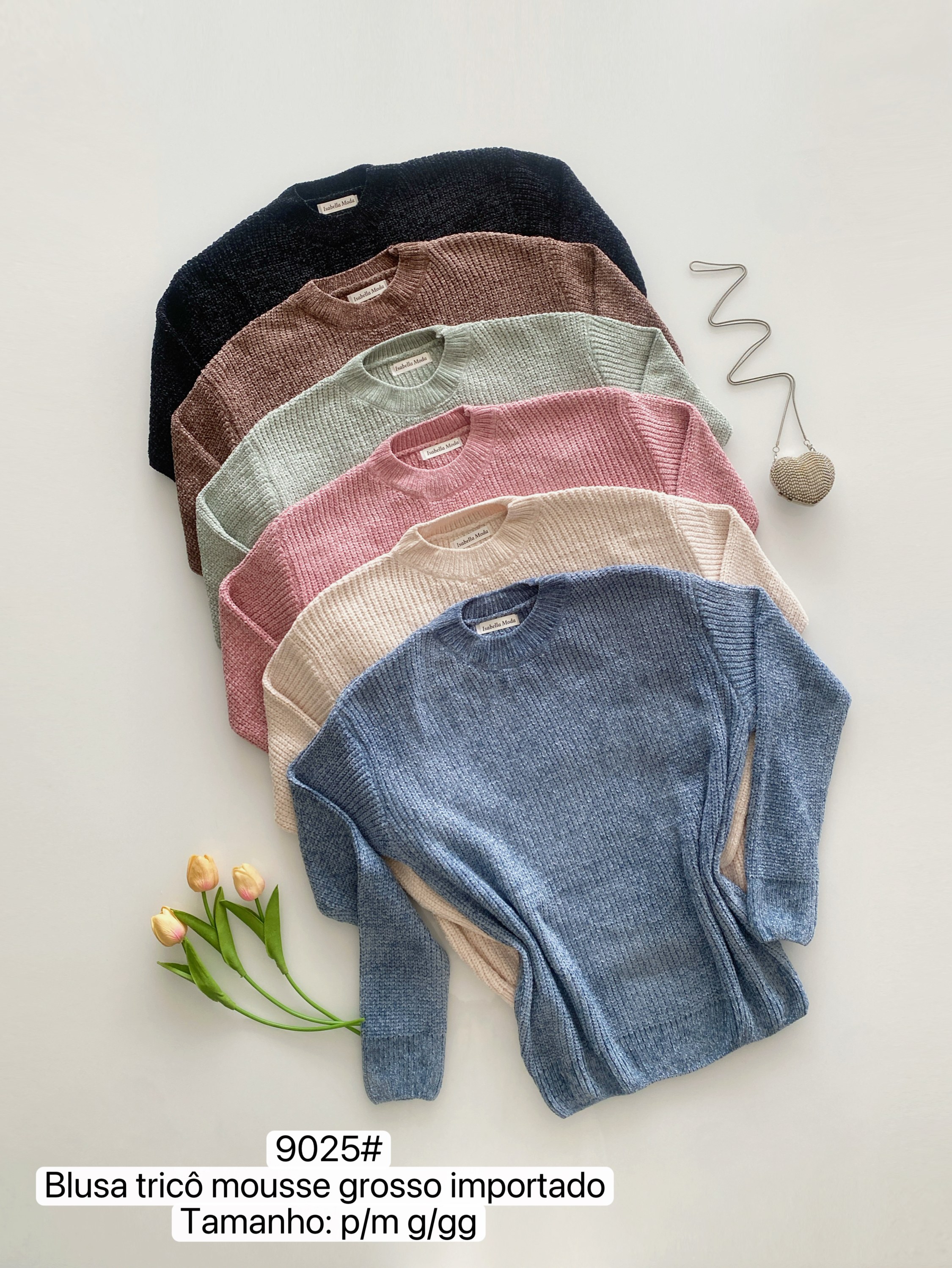 9025# Blusa tricô mousse grosso importar Isabella moda