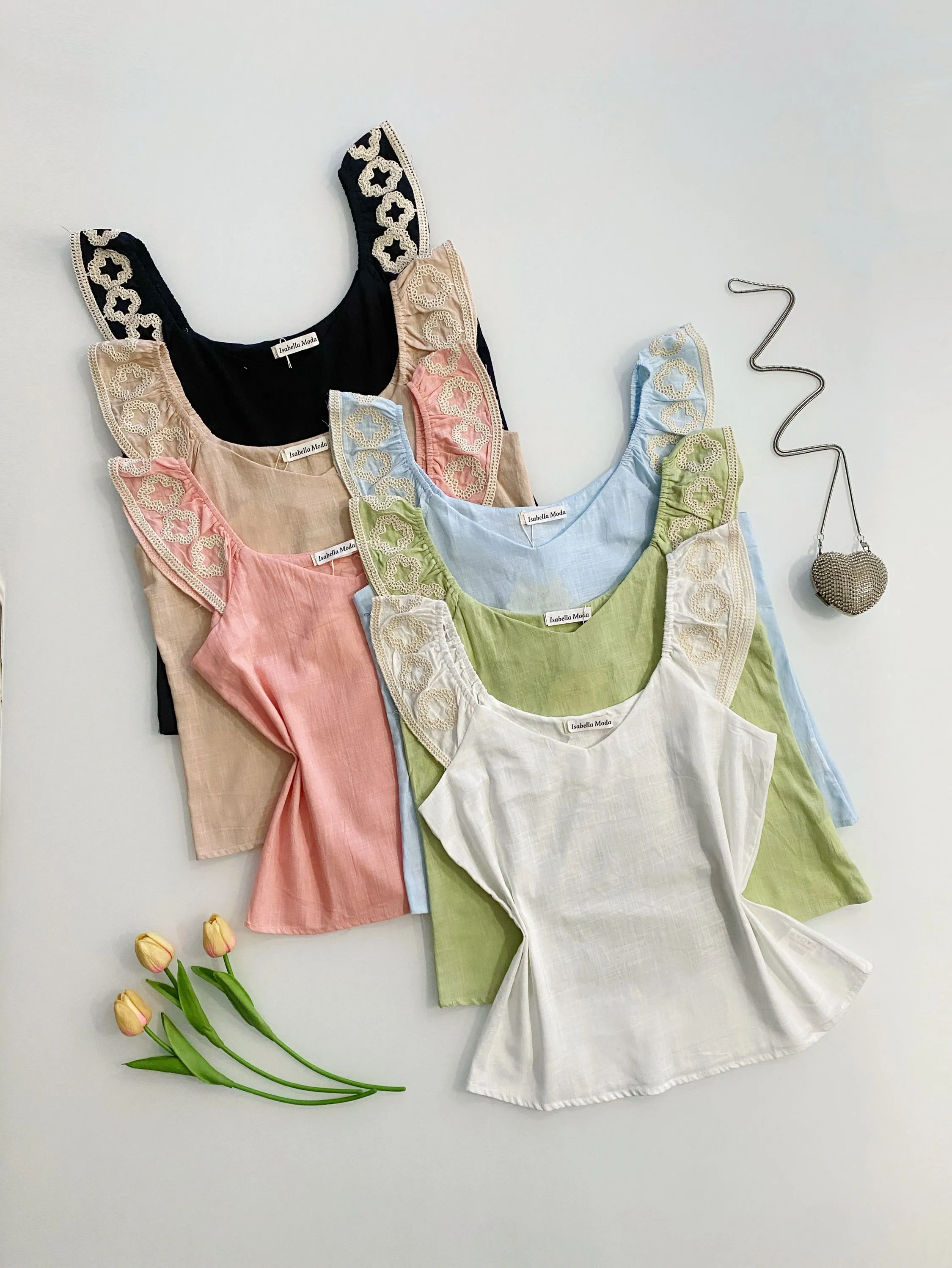 Regata linho com bordado Isabella moda