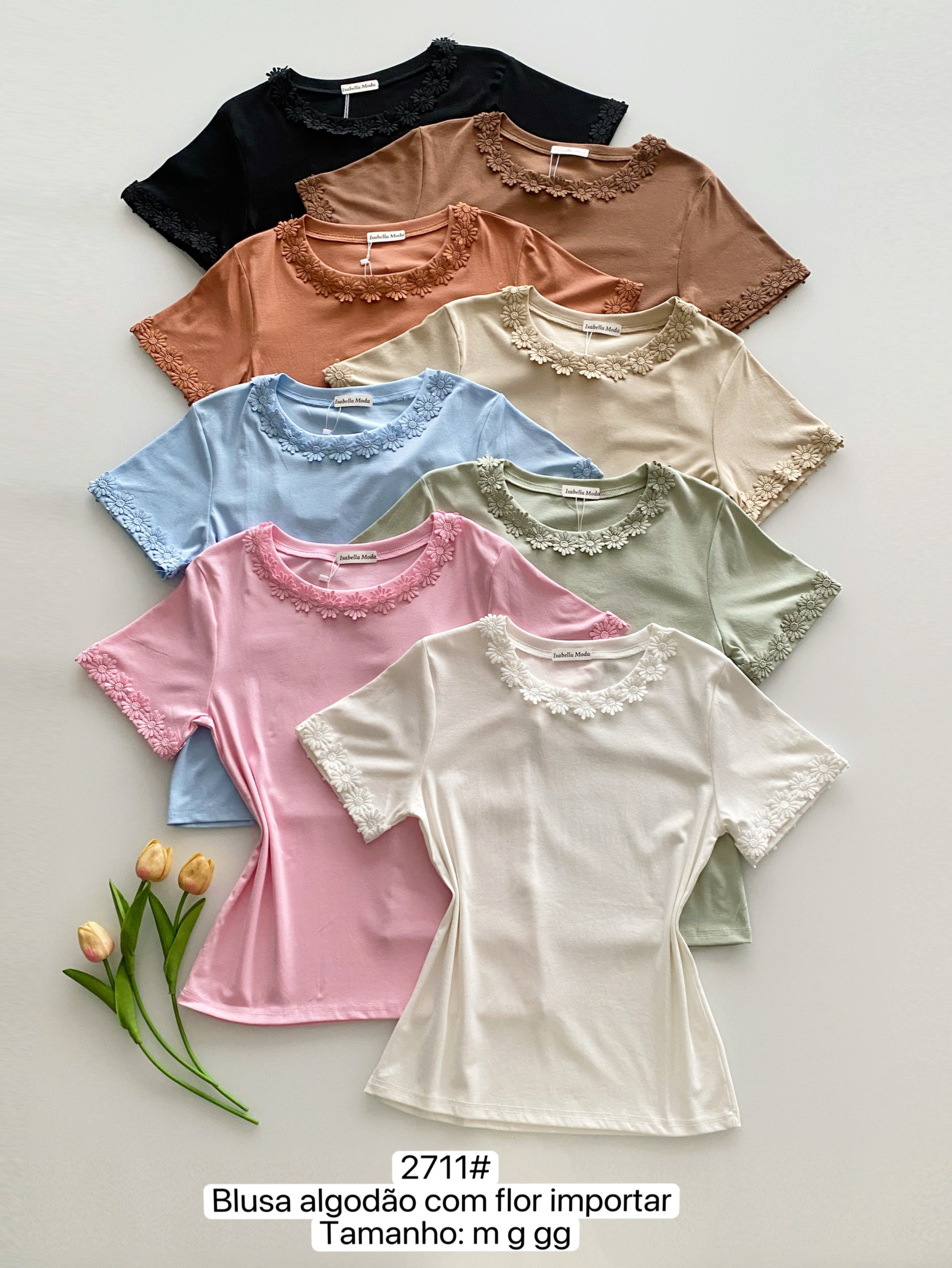 2711#Blusa algodão com flor Isabella moda