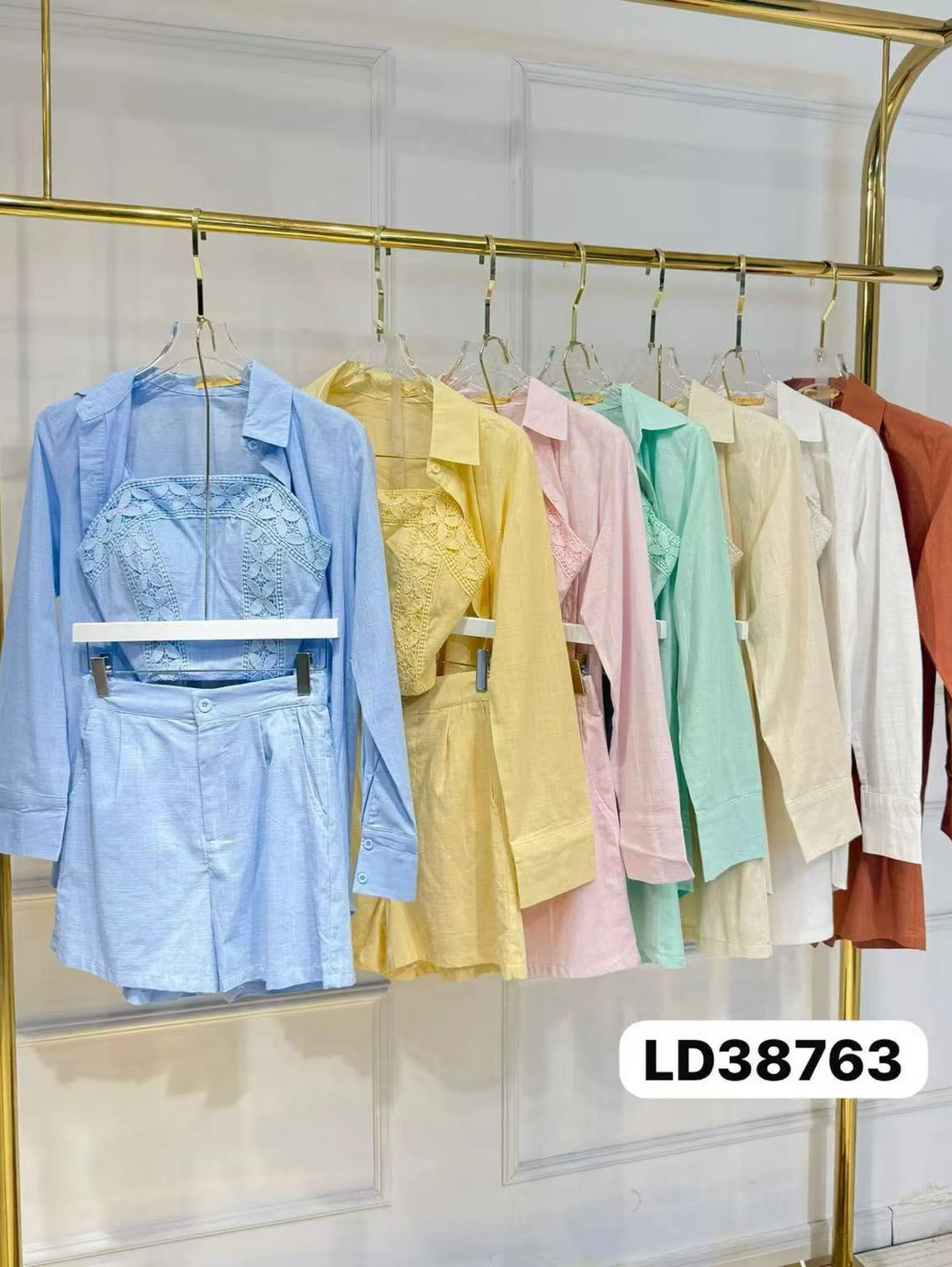 Conjunto linho(camisa +top+short)Isabella moda