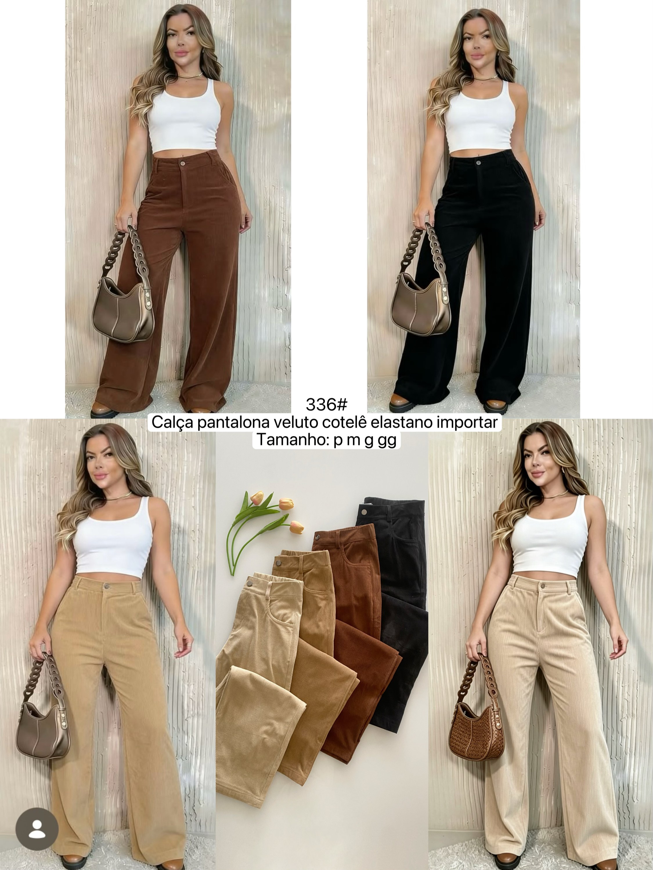 336# Calça pantalona veludo cotelê elastano Isabella moda