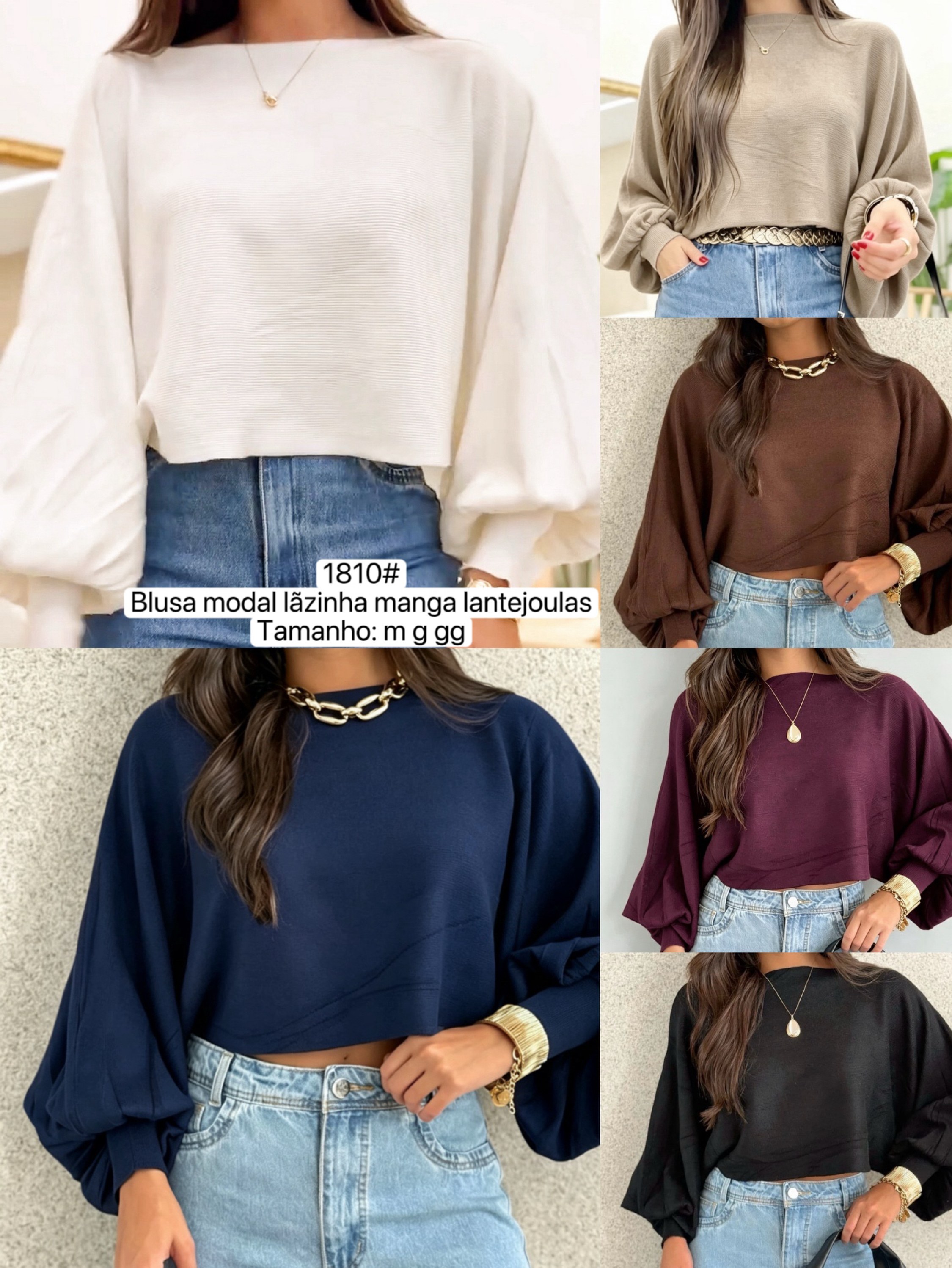 1810# Blusa modal lãzinha manga lantejoulas Isabella moda