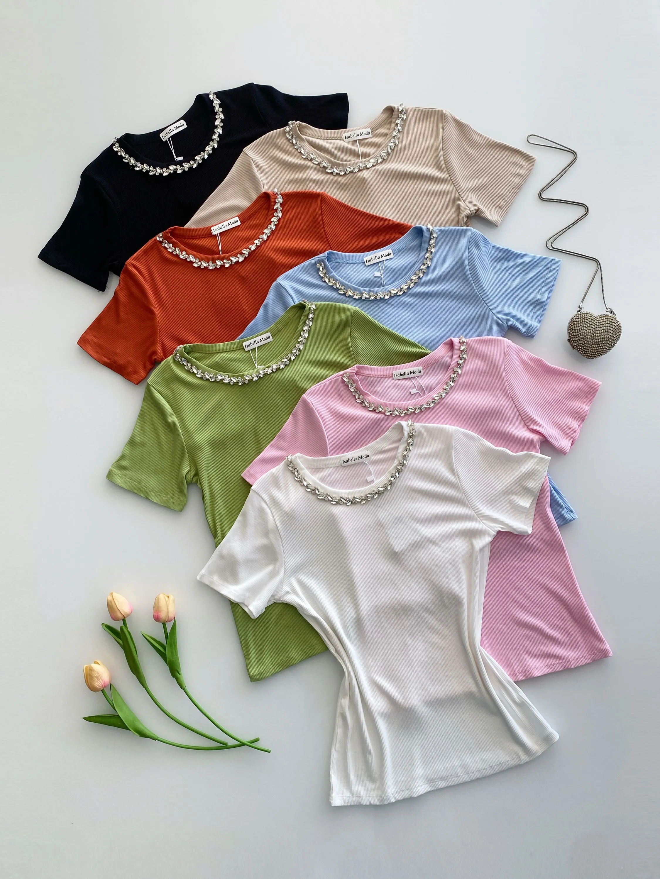Blusa canelada algodão com pedraria Isabella moda