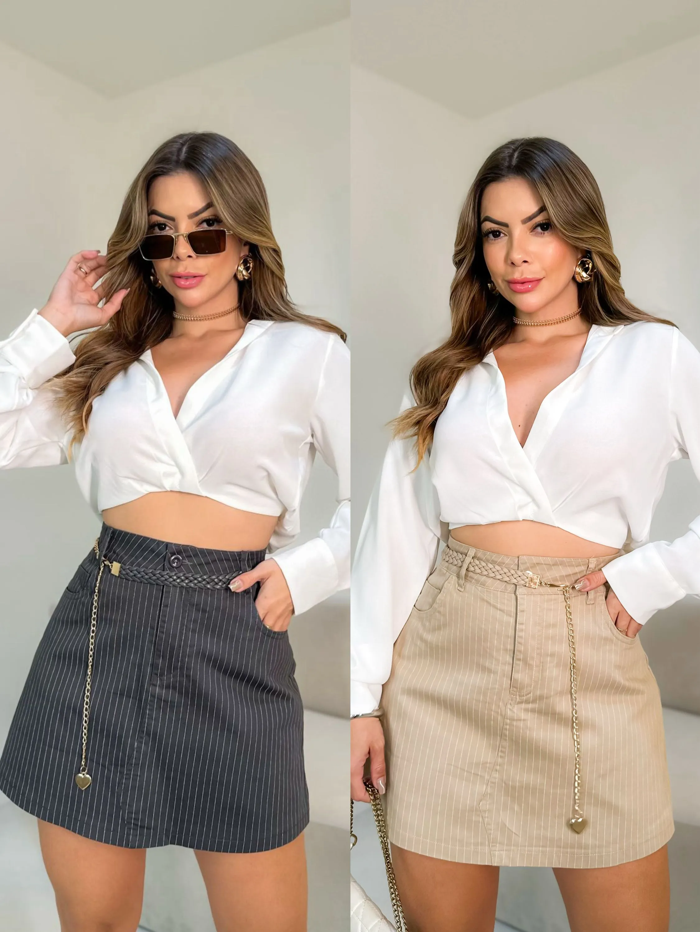 Short saia sarja elastano com corrente Isabella moda