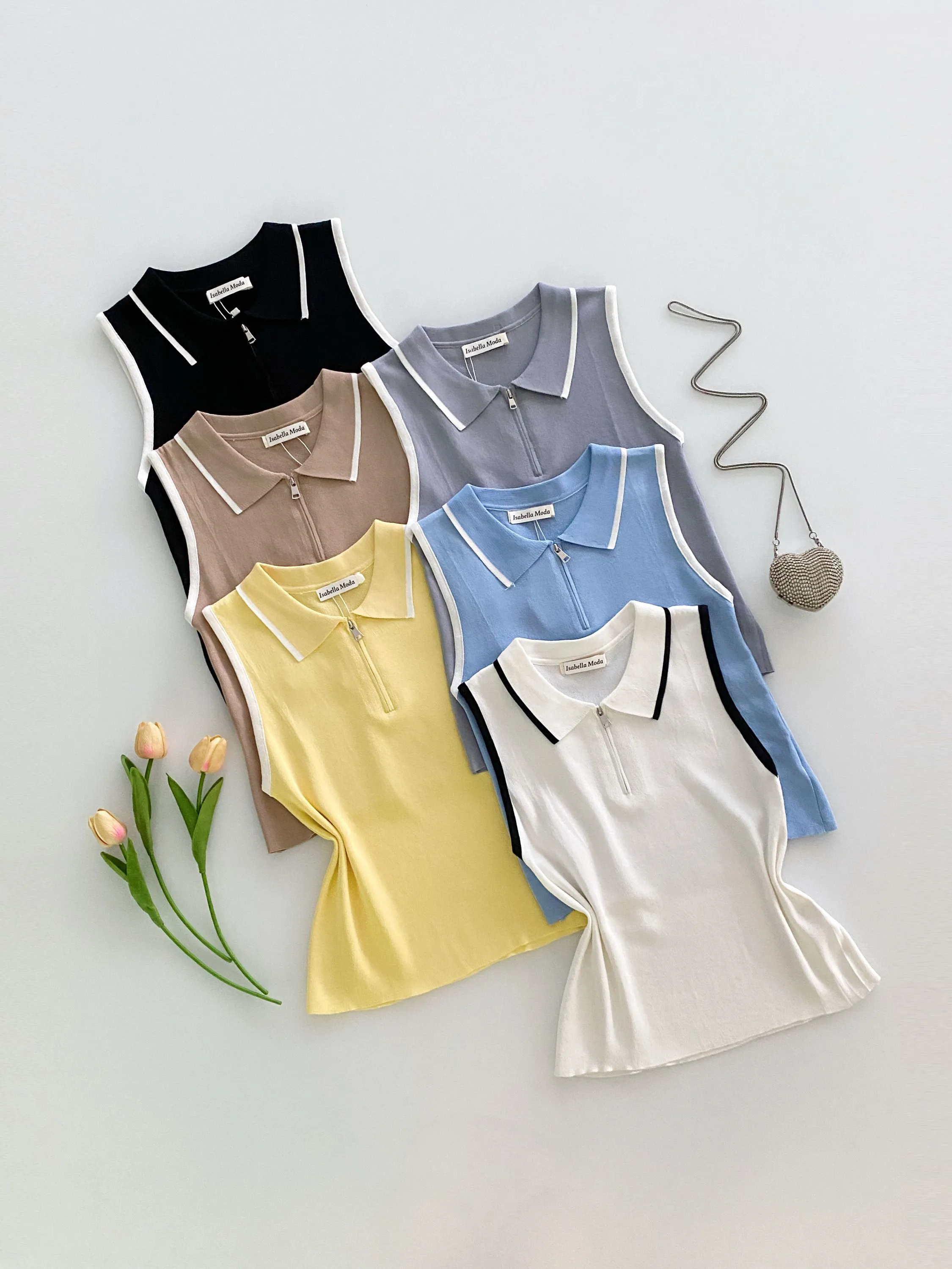 Polo regata modal fresquinho com zíper Isabella moda