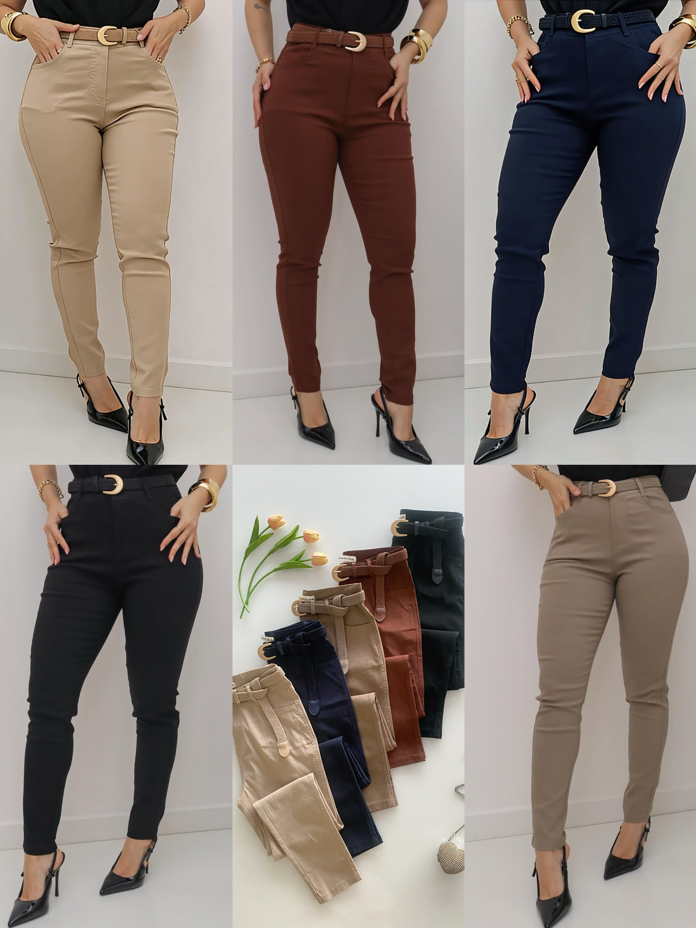 93# calça tenoblque elastano com cinto Isabella moda