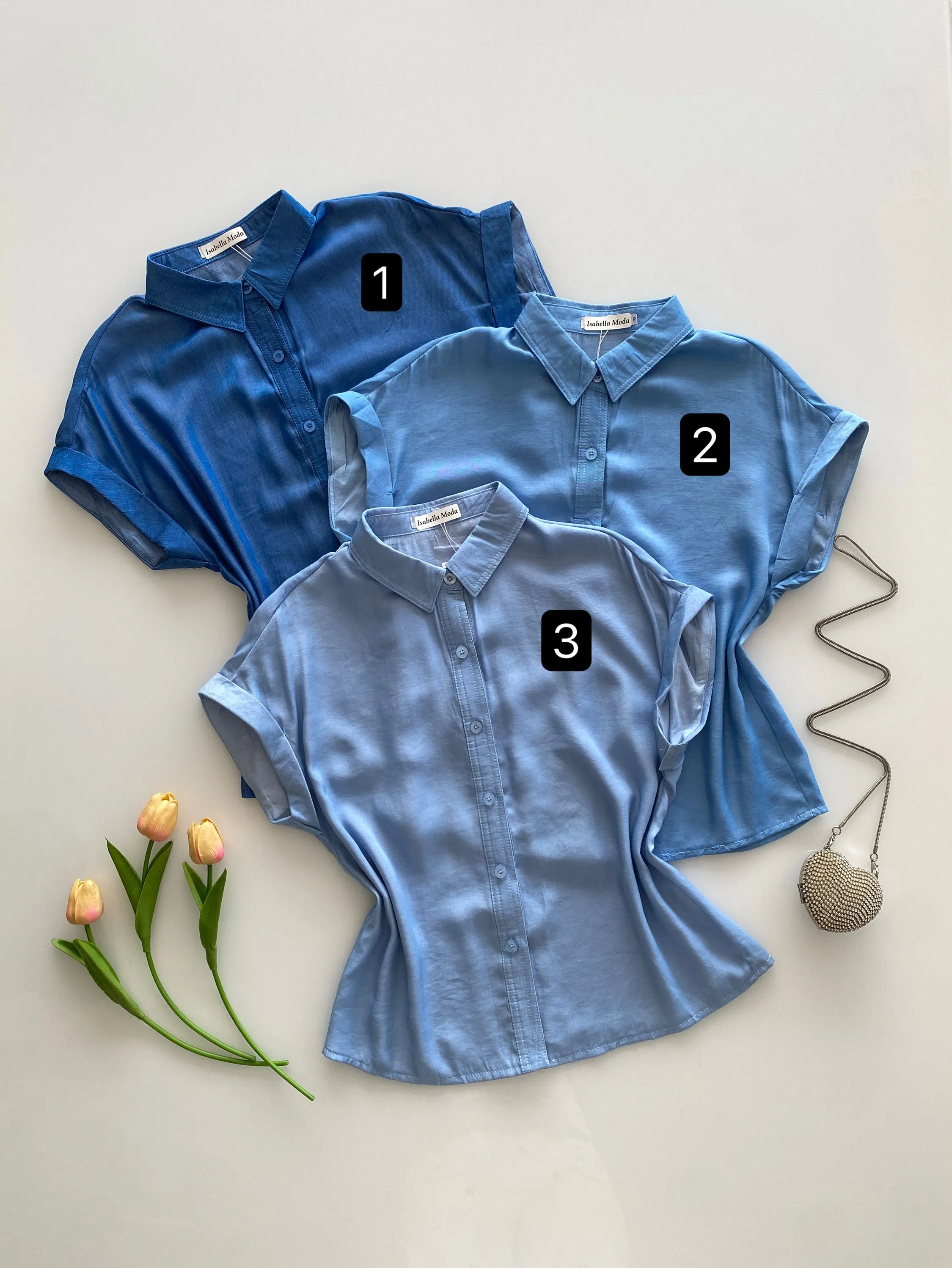 Camisa linho cetim manga curta Isabella moda