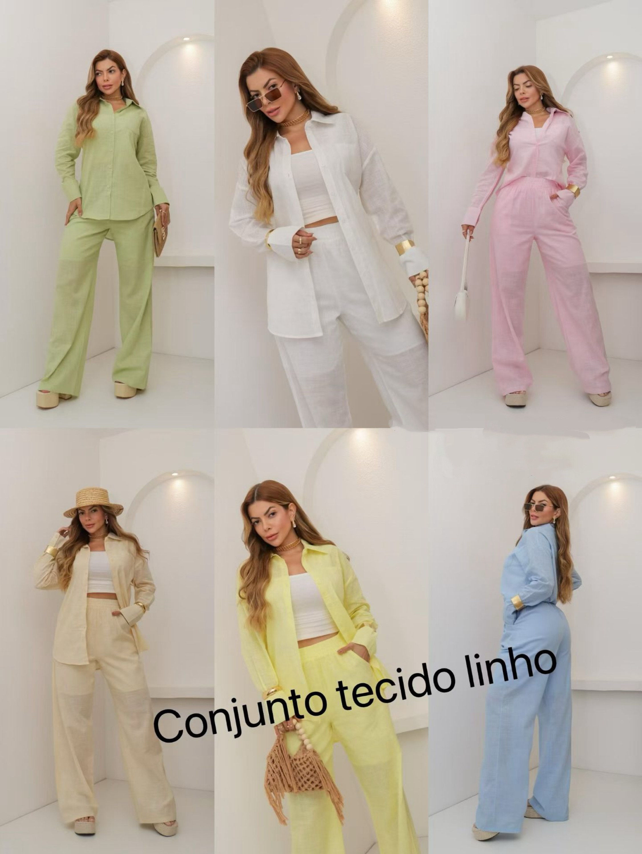 Conjunto linho (camisa+calça pantalona com forro)