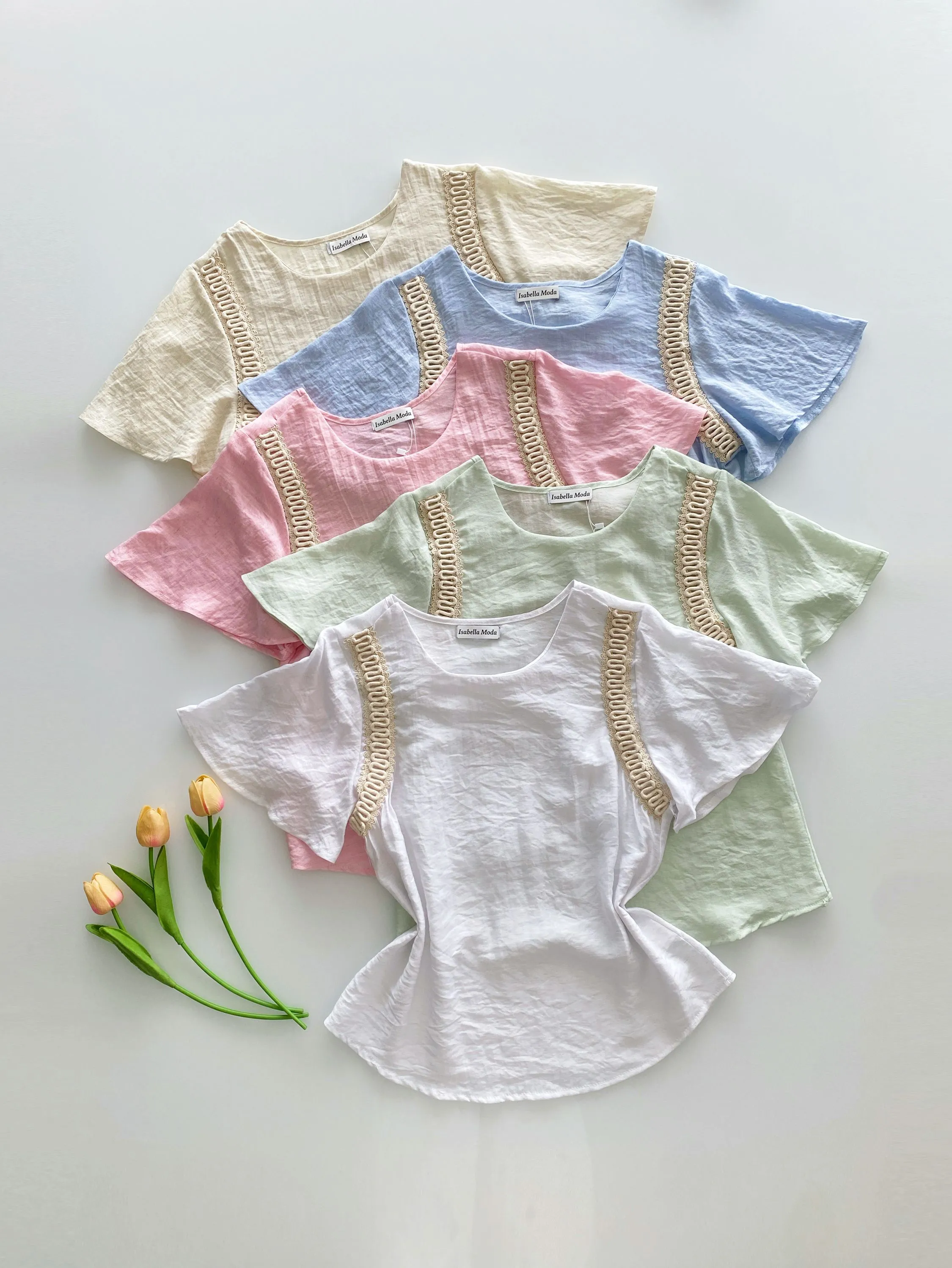 Blusa linho manga bordado Isabella moda