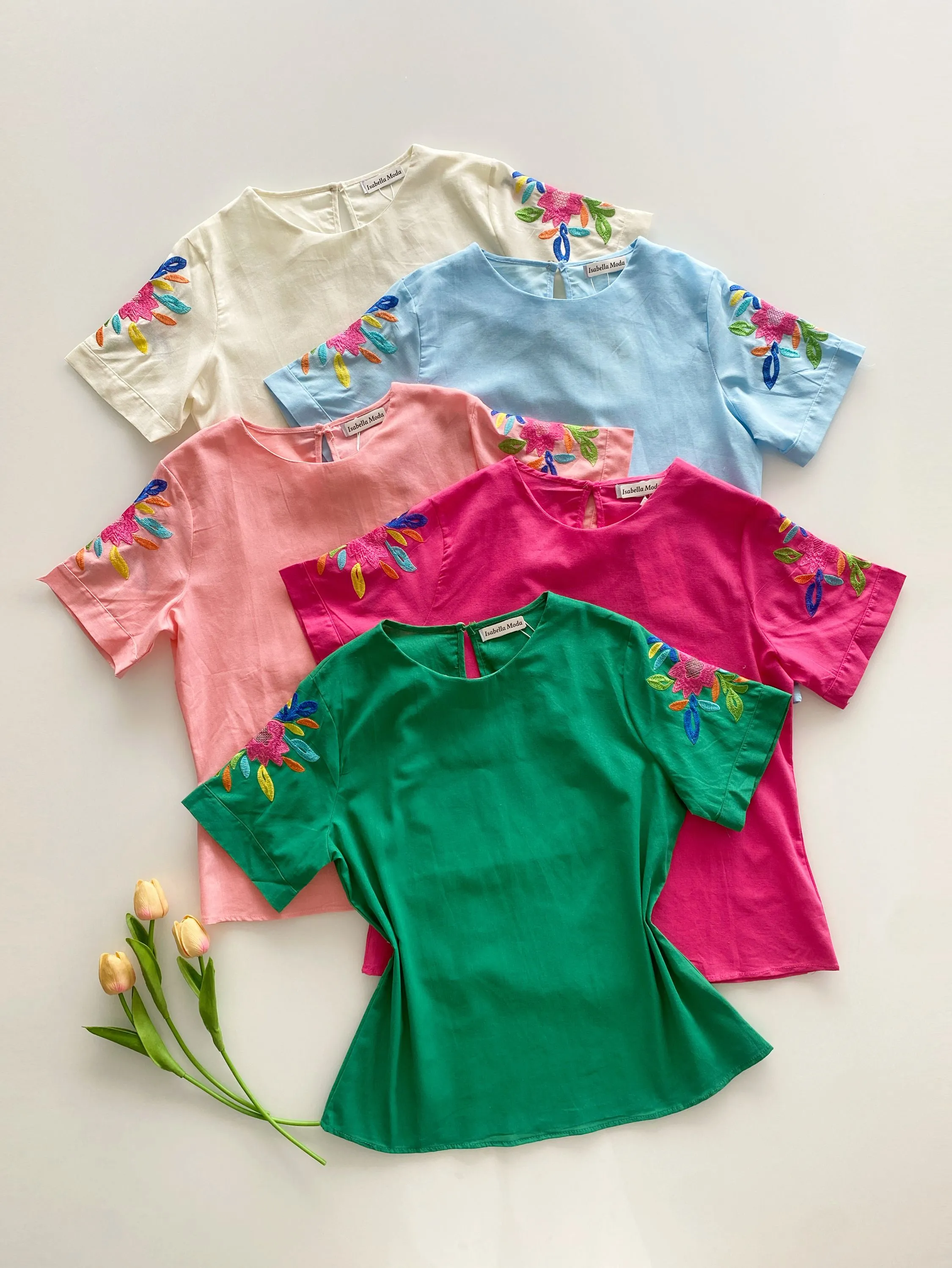 Blusa linho manga bordado Isabella moda