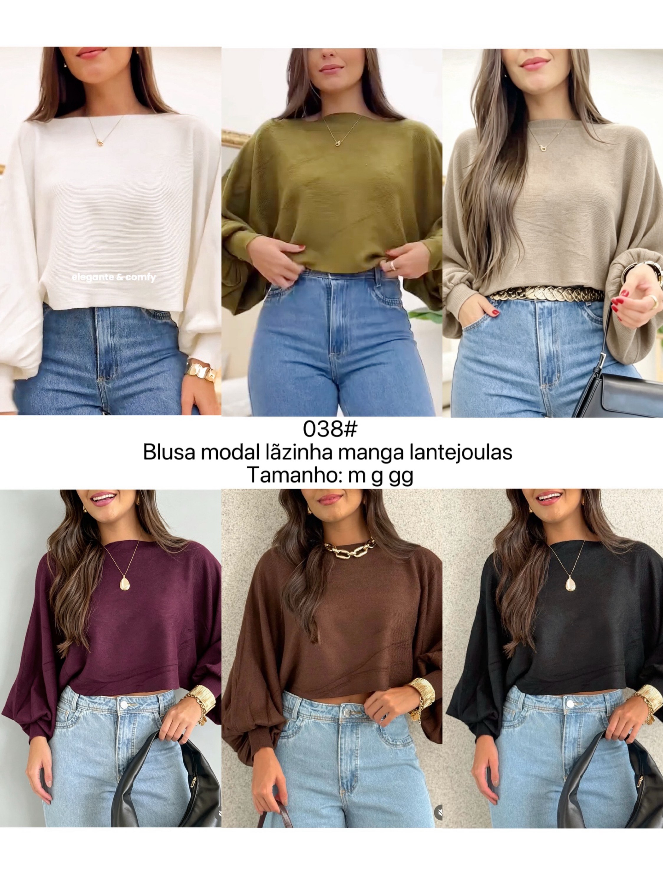 038# Blusa modal lãzinha manga lantejoulas Isabella moda