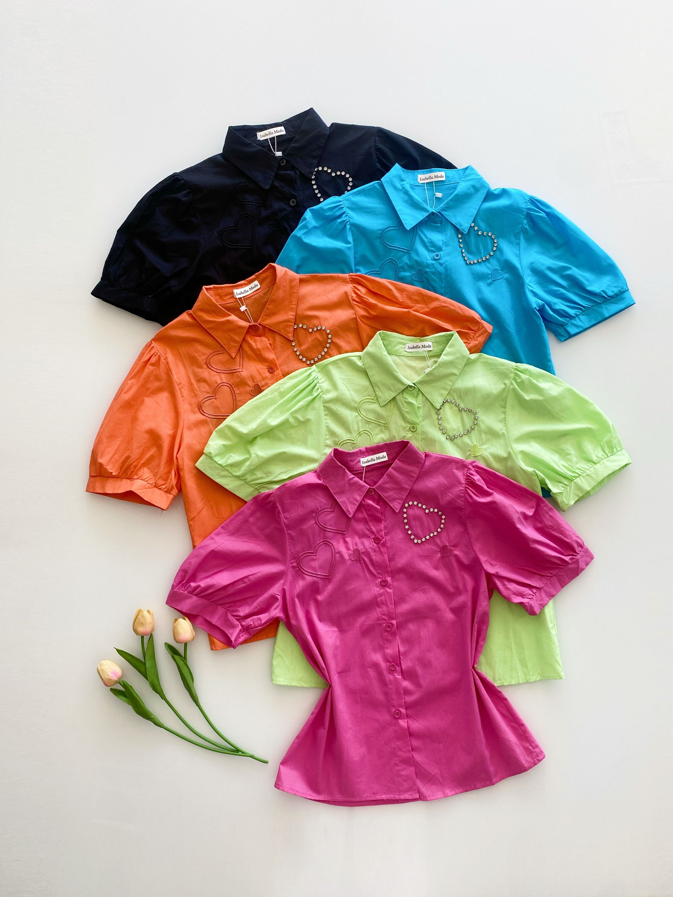 Camisa manga curta com pedraria Isabella moda