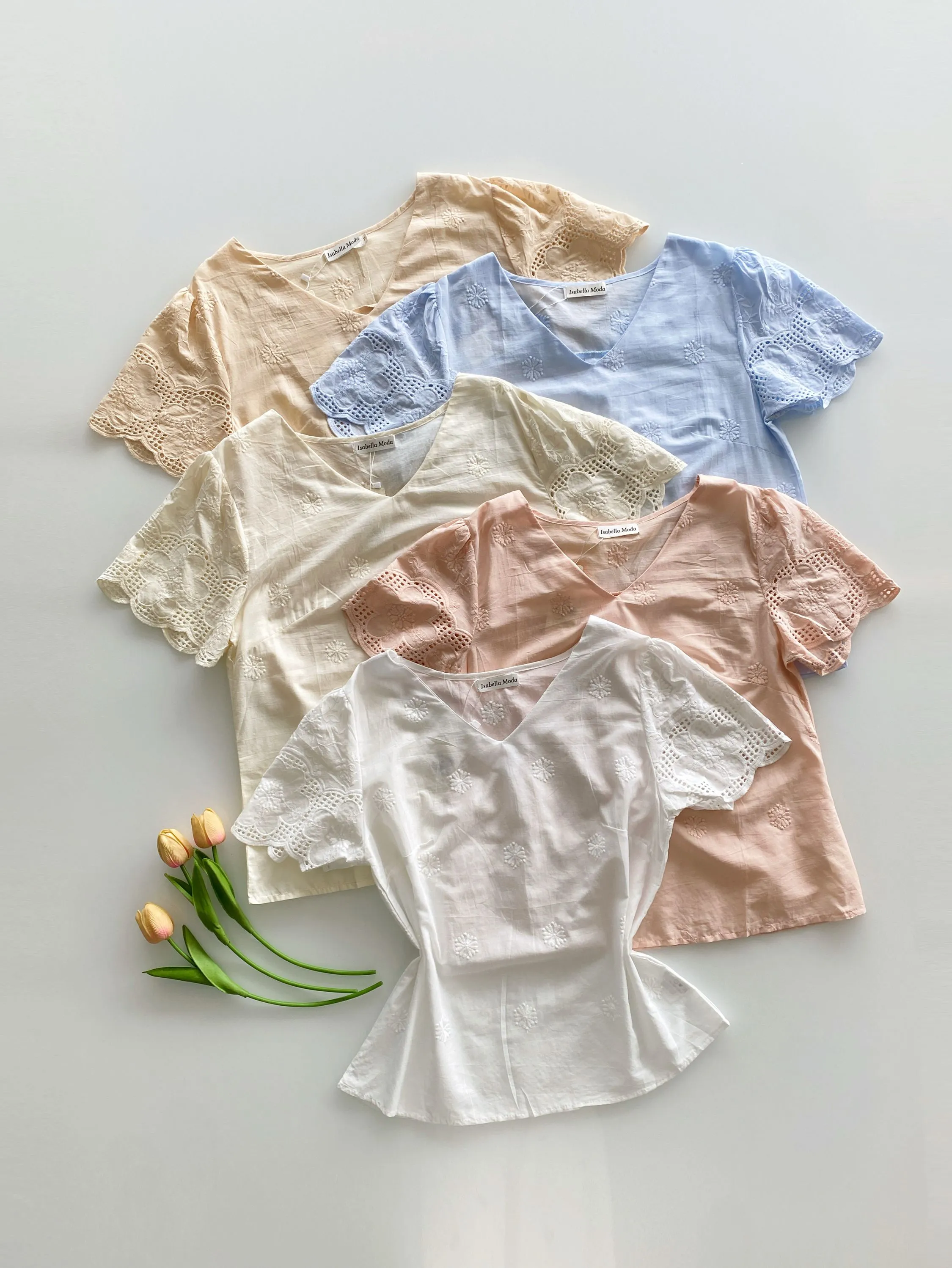 Blusa leise manga curto Isabella moda