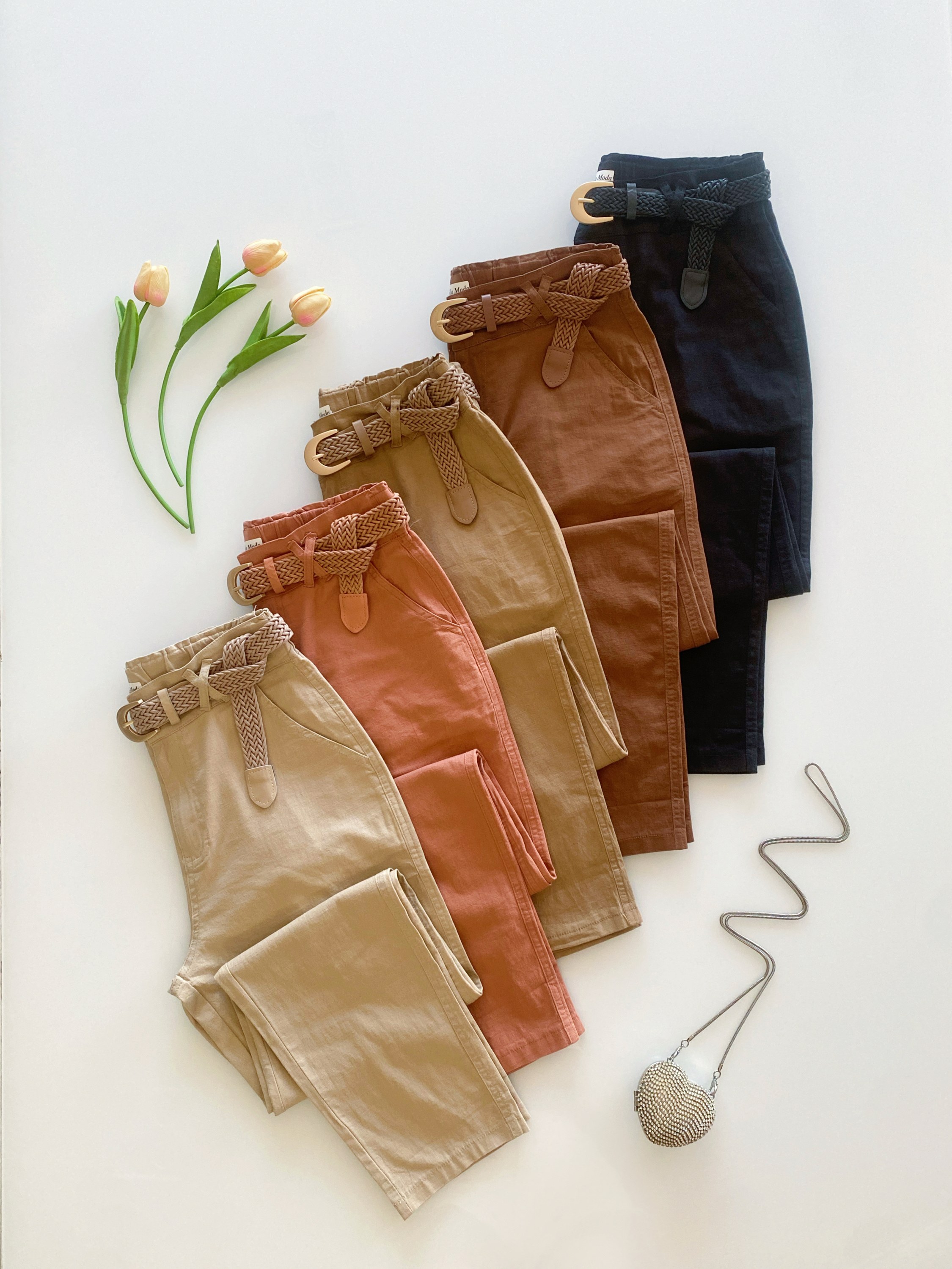 888 # Calça linho elastano com cinto Isabella moda