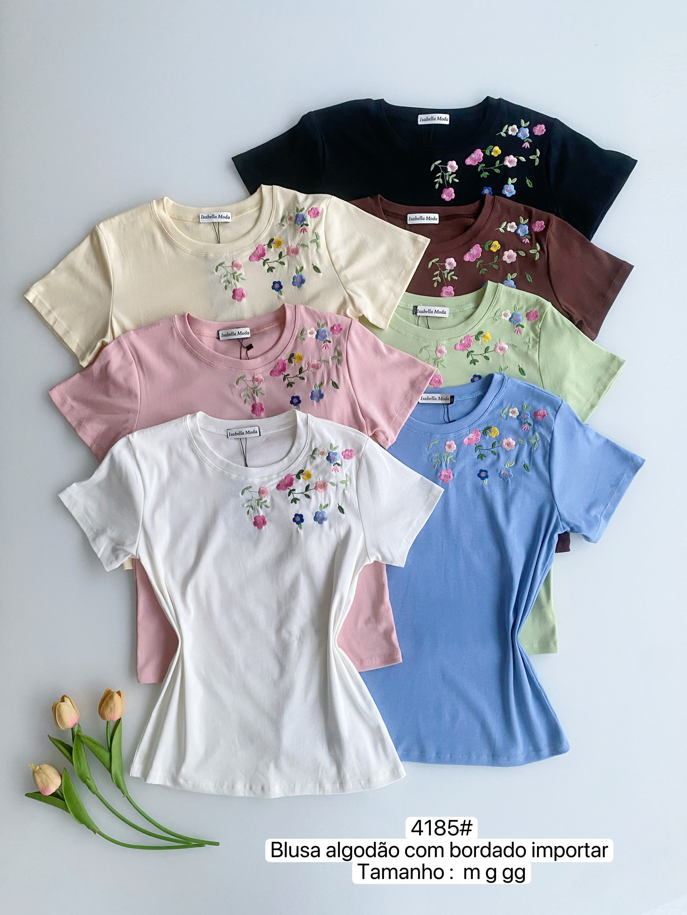 4185# Blusa algodão com bordado Isabella moda