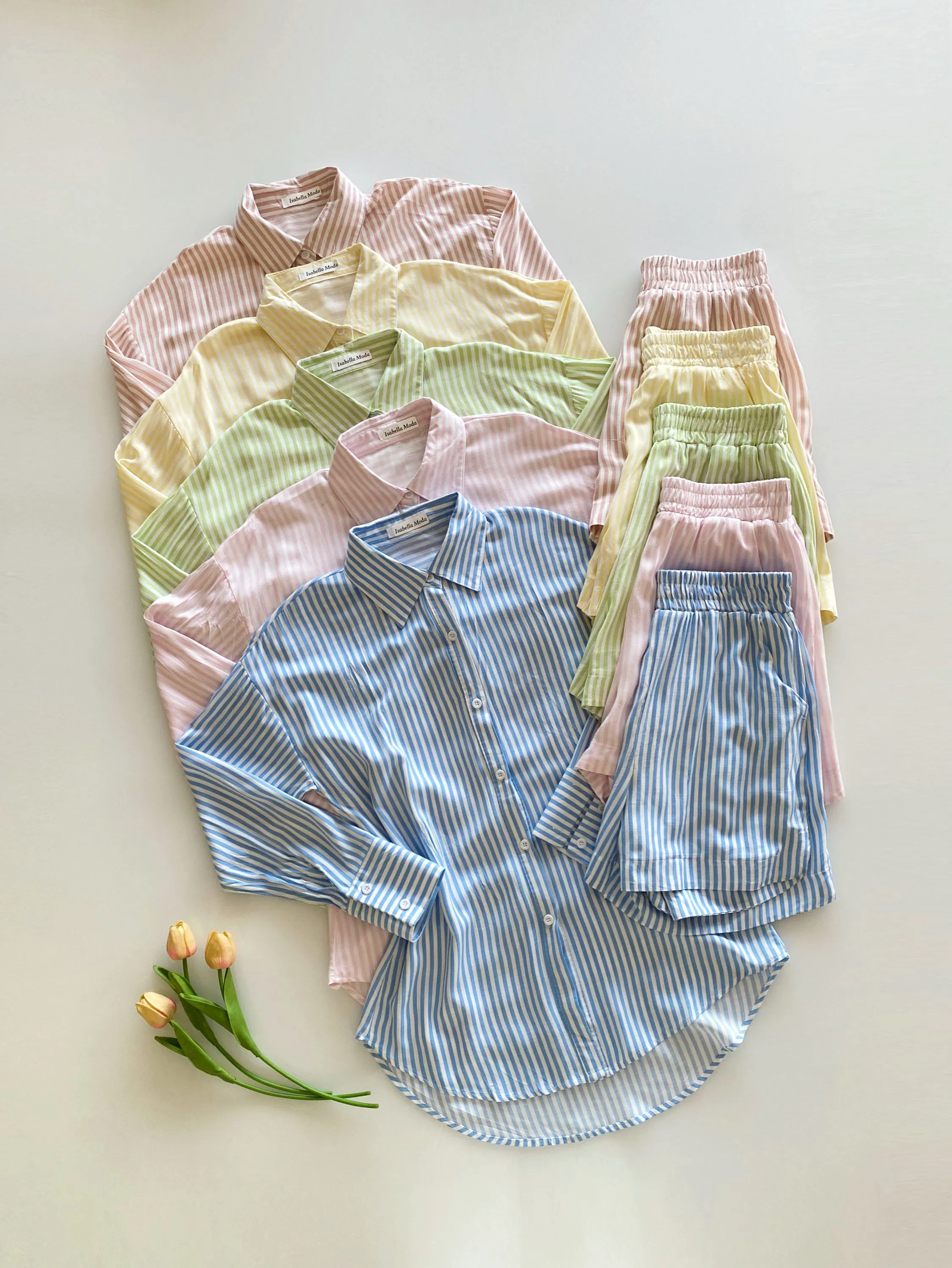 Conjunto listrado (camisa longa +short ) Isabella moda