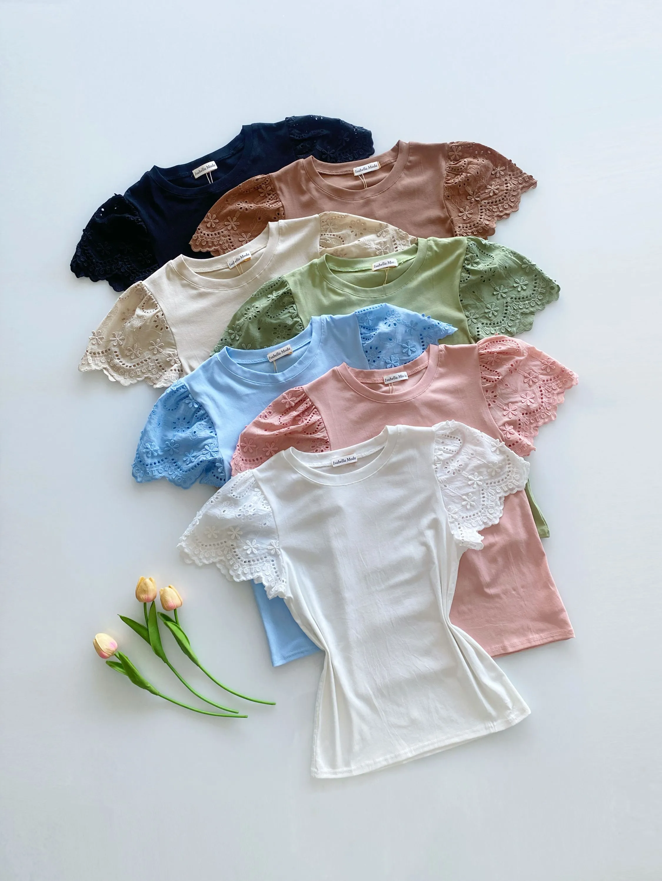 Blusa algodão manga com  leise Isabella moda