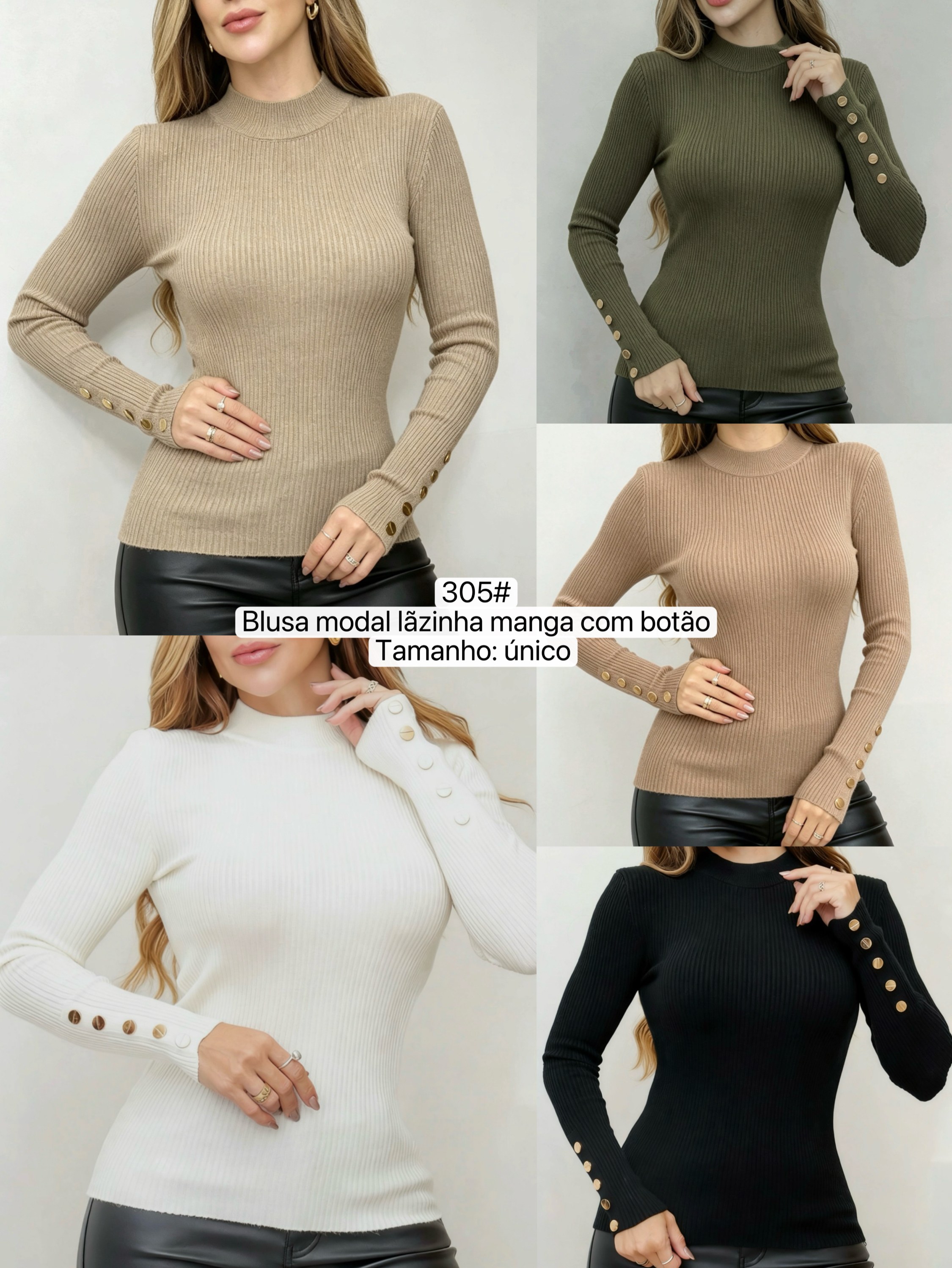 305# Blusa modal lãzinha manga com botão Isabella moda
