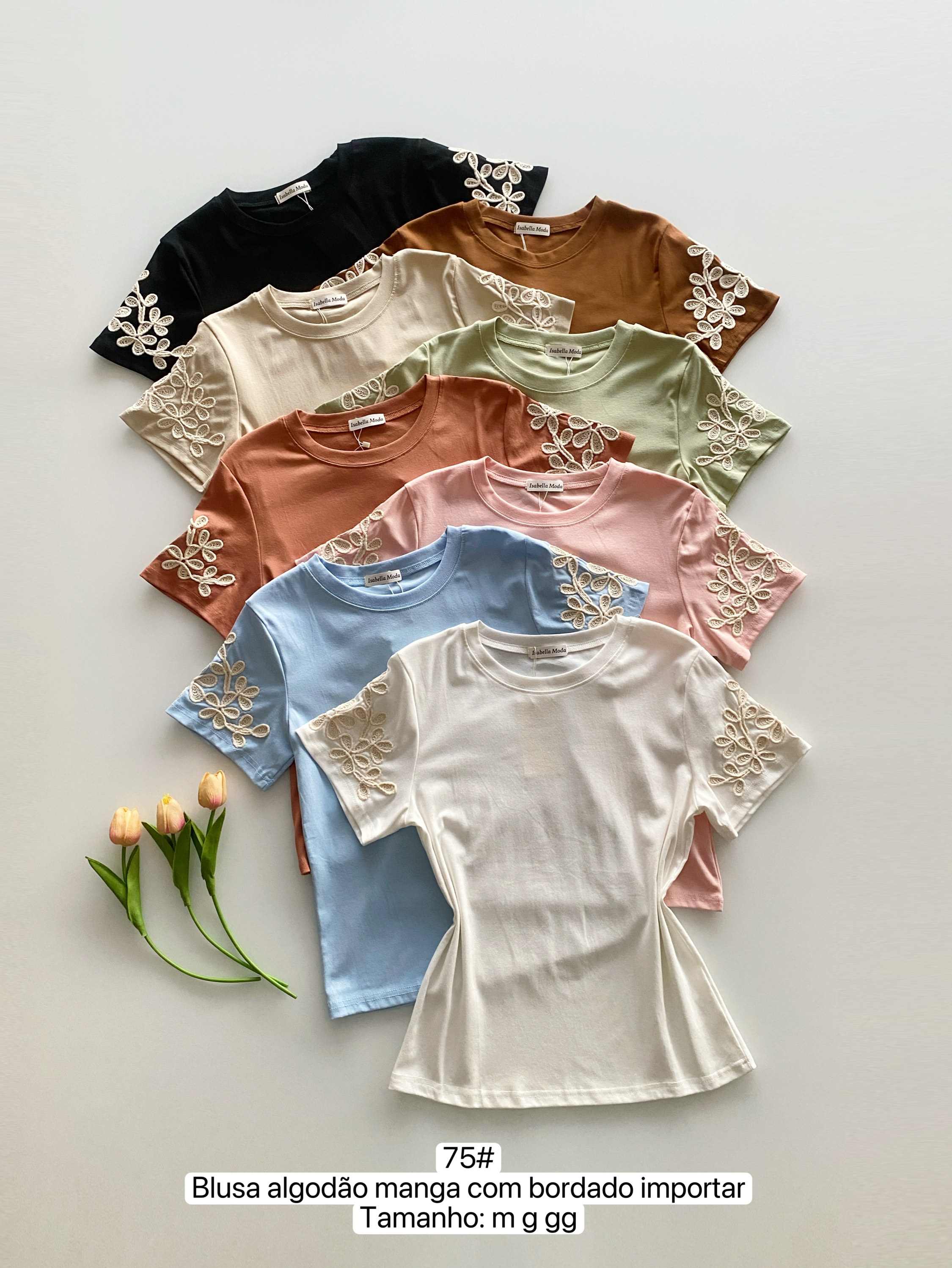 75# Blusa algodão manga bordado Isabella moda