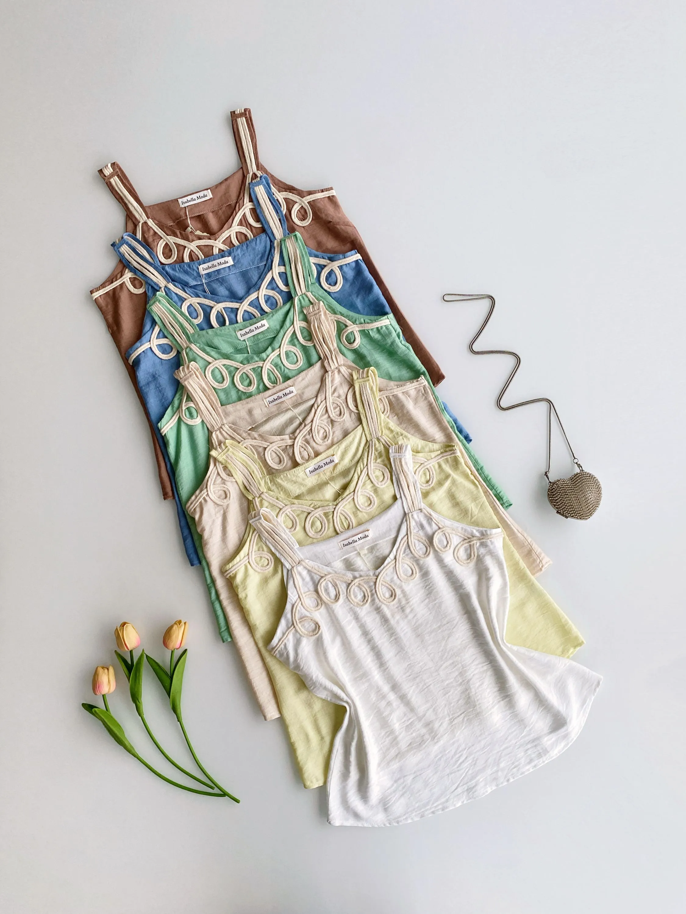 Regata linho cetim com bordado Isabella moda