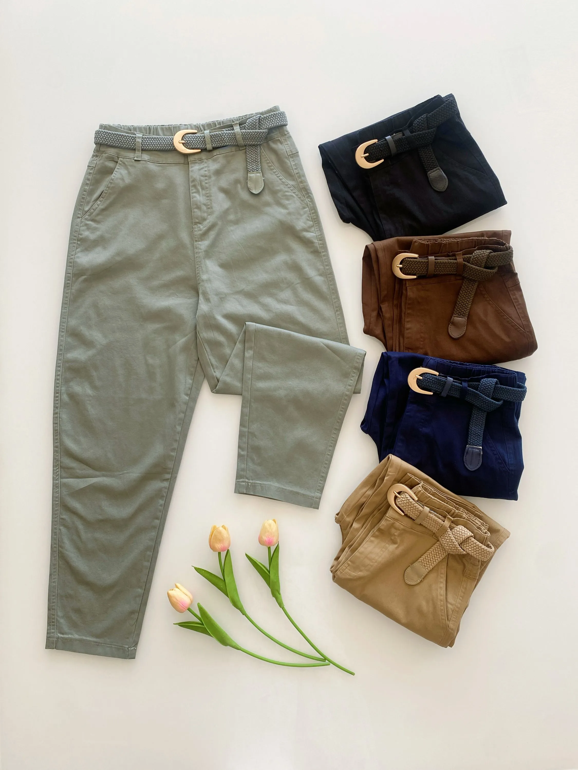 Calça sarja elastano com cinto 1527# Isabella moda