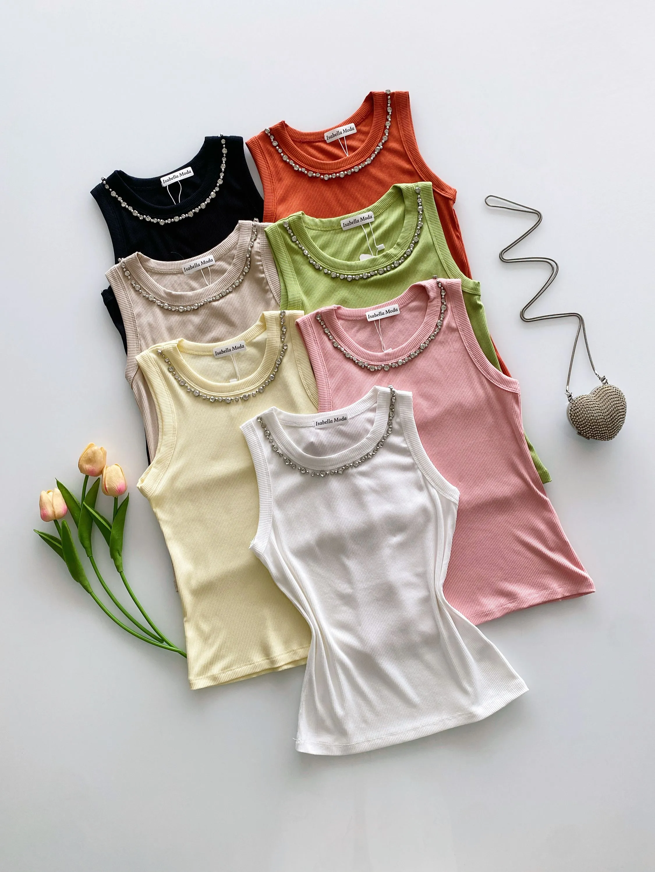 Regata algodão com pedraria Isabella moda