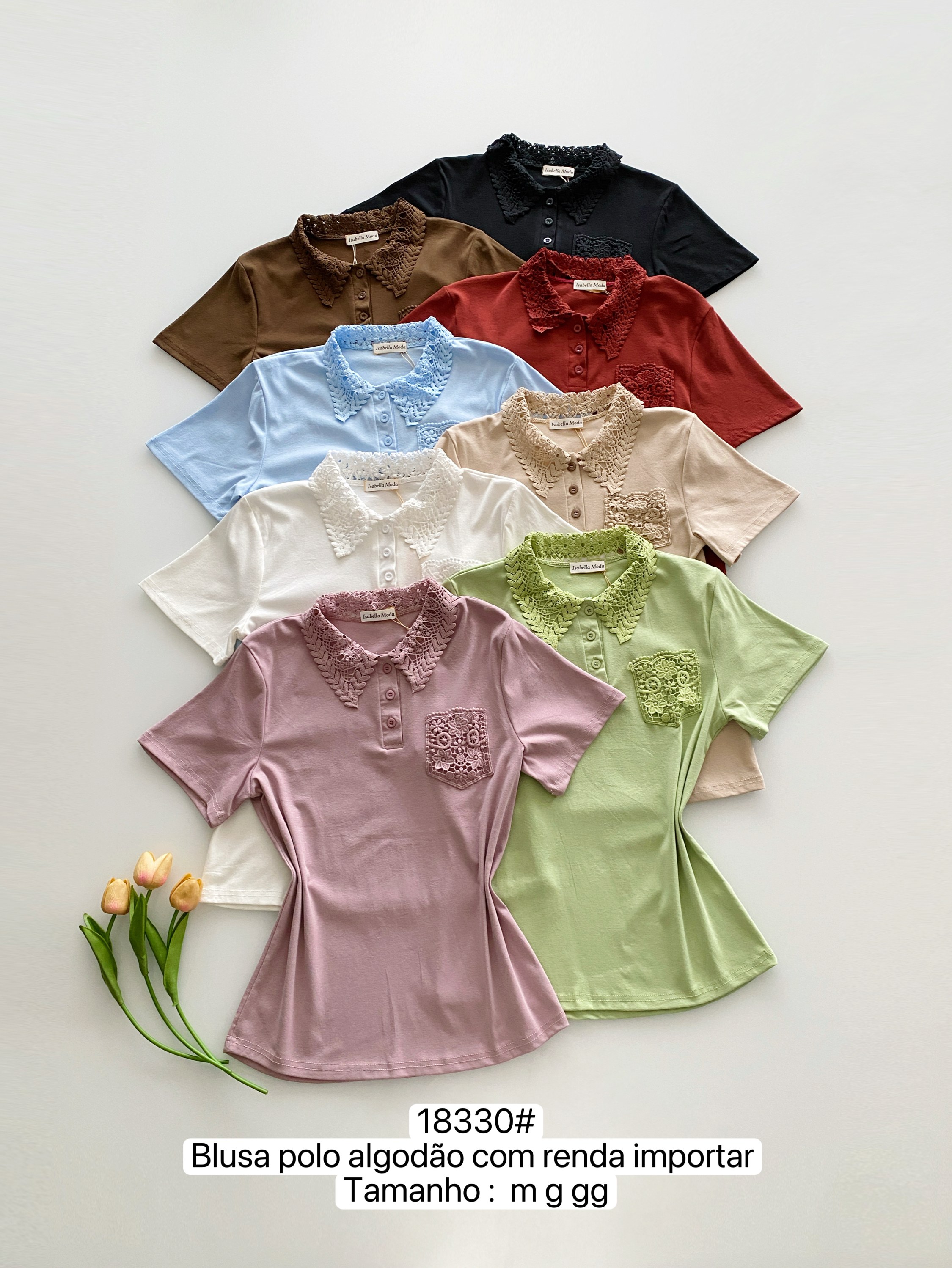 18330# Blusa polo agora com renda Isabella moda