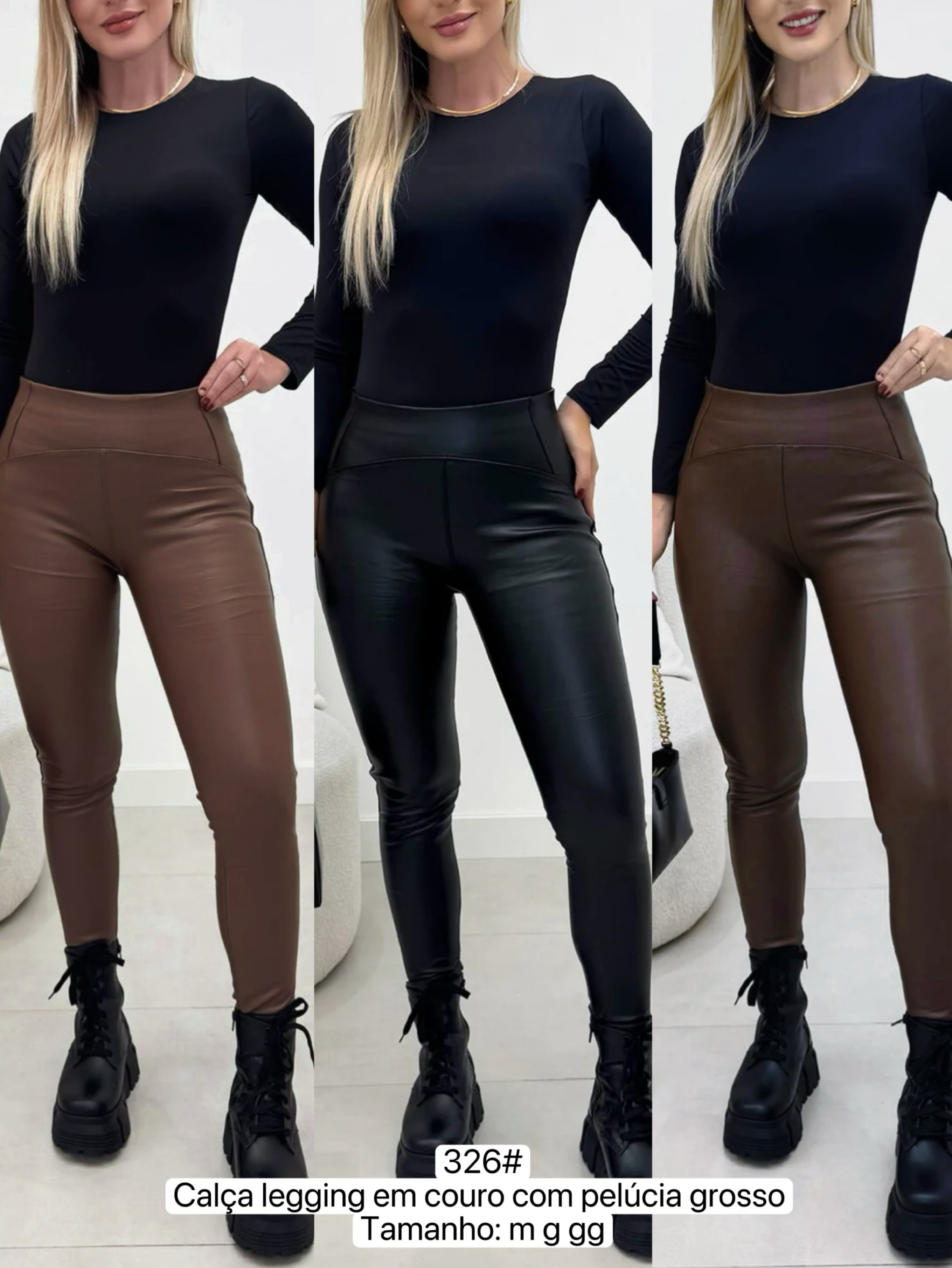 326# Calça legging em couro com pelúcia grosso Isabella