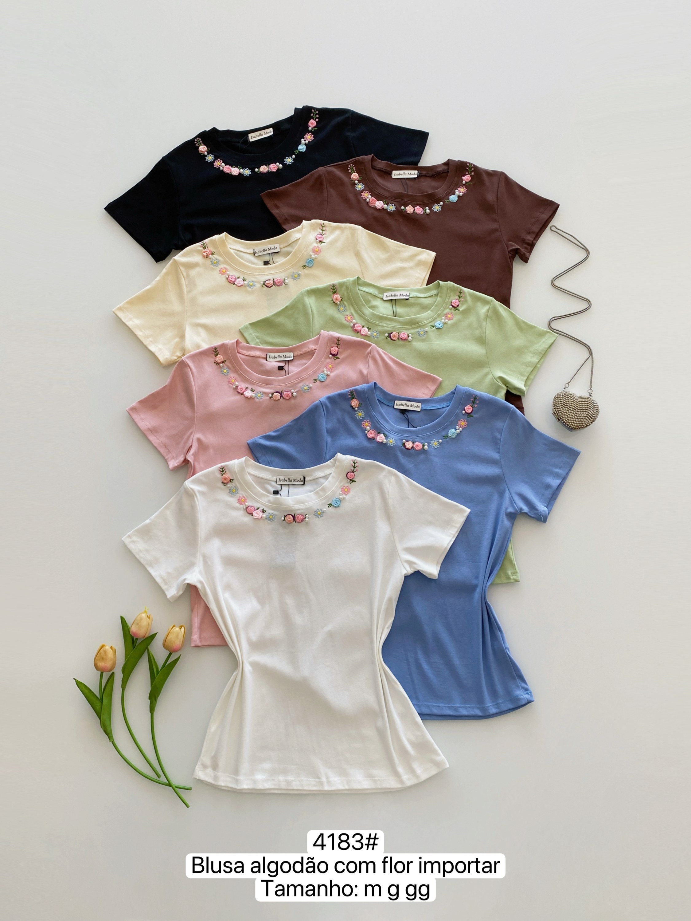 4183# Blusa algodão com flor Isabella moda