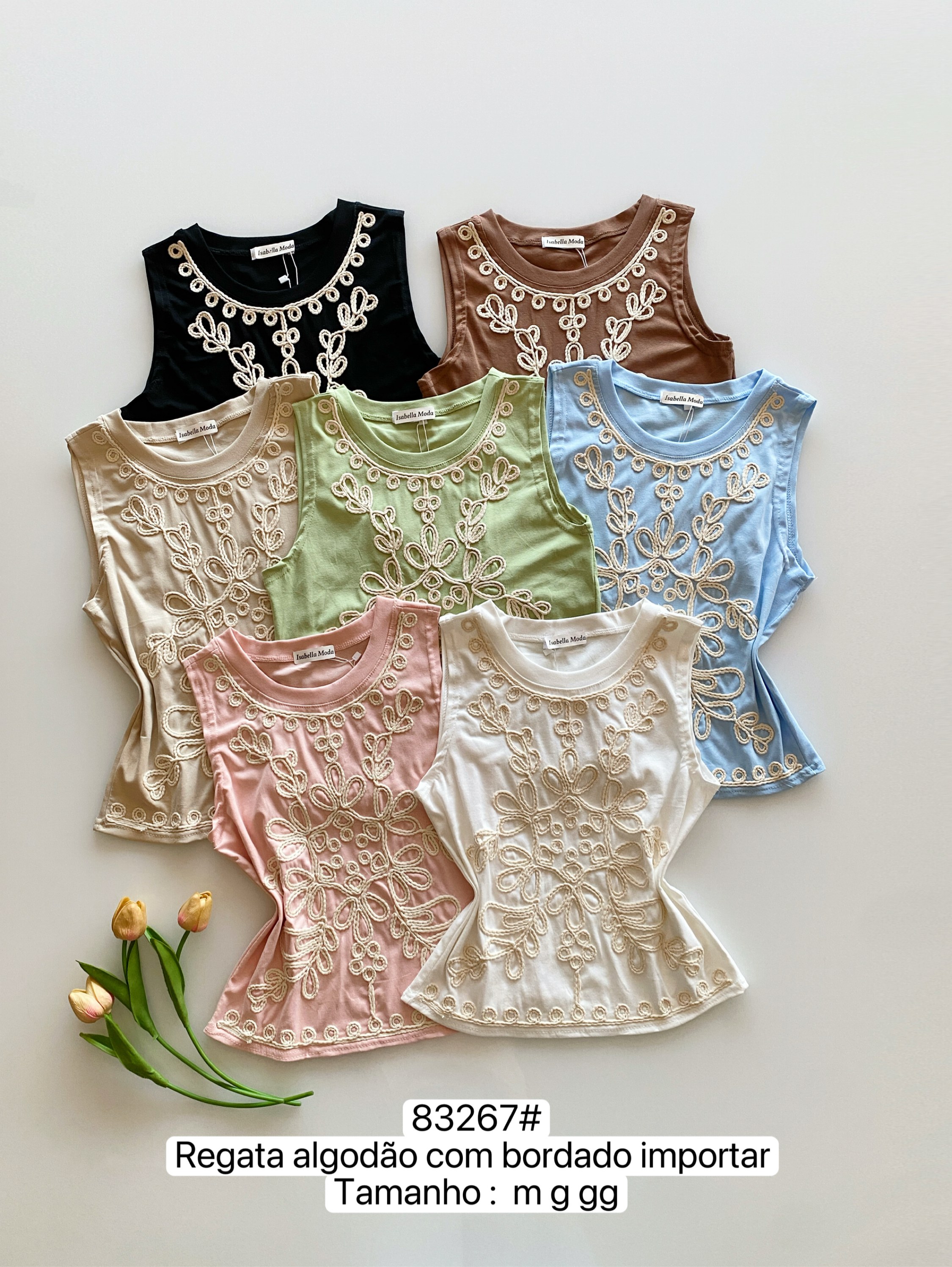 83267# Regata algodão com bordado Isabella moda