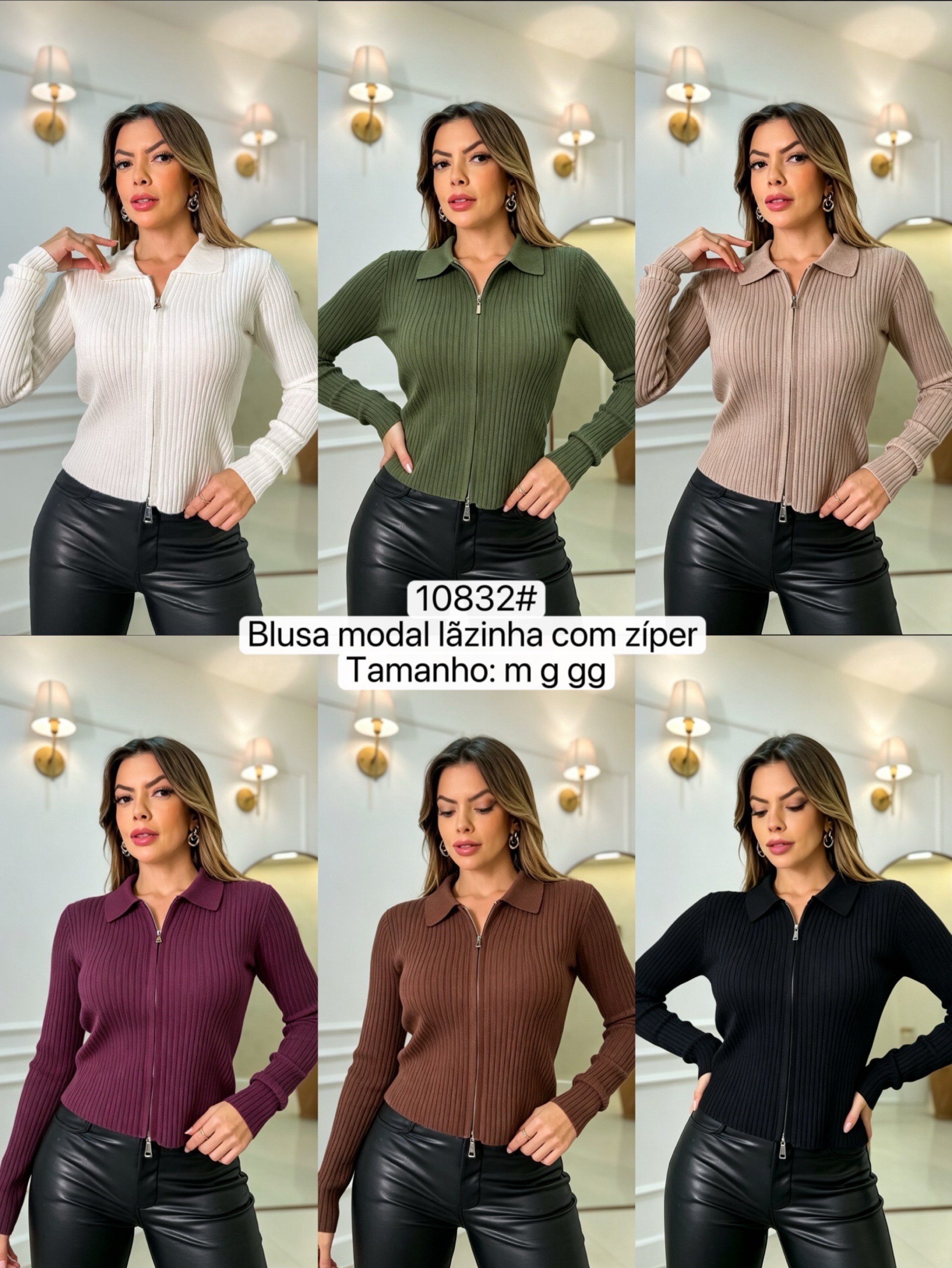 10832# Blusa modal lãzinha com zíper Isabella moda